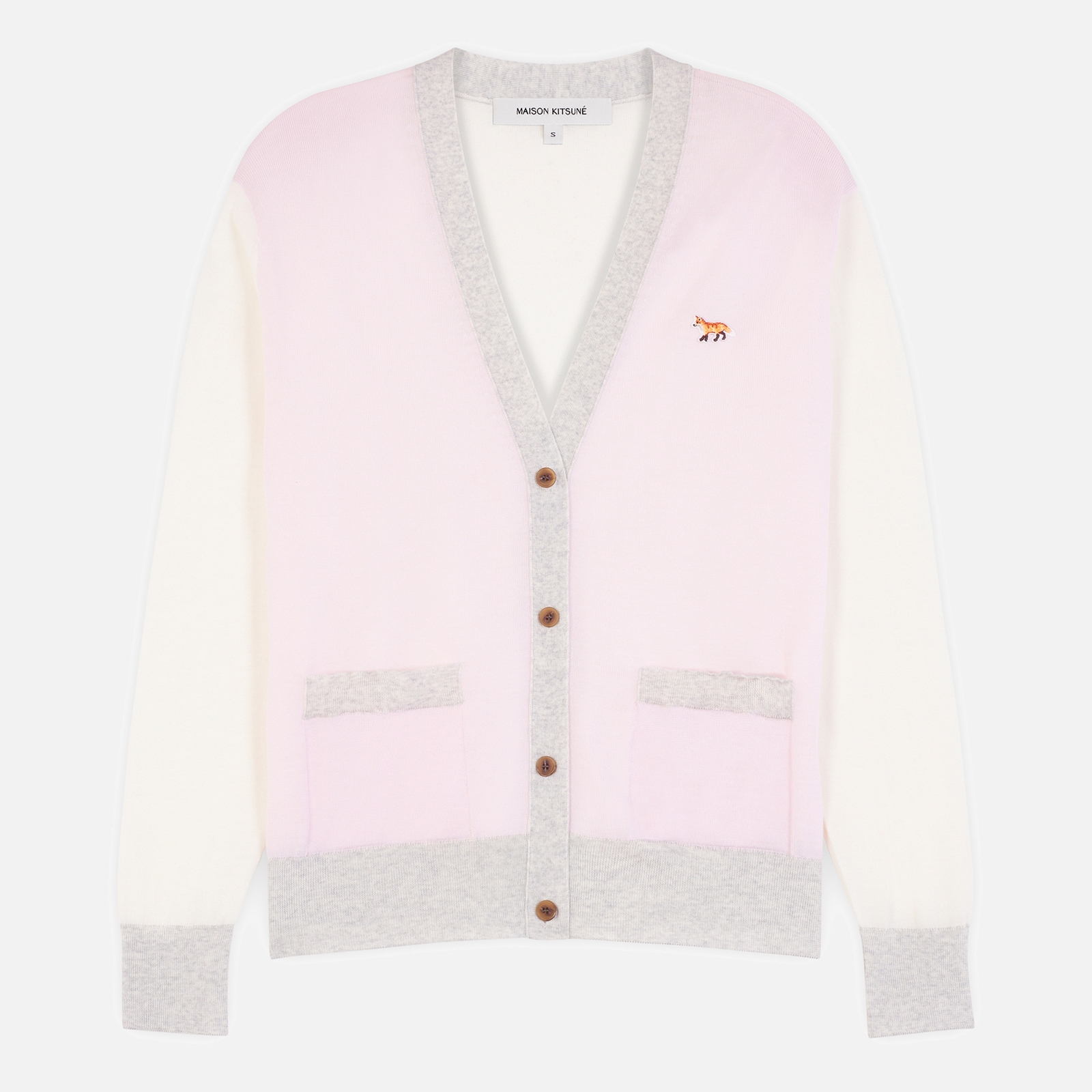 Maison Kitsuné Women's Baby Fox Patch Colour Block Regular Cardigan - Pale Pink - L