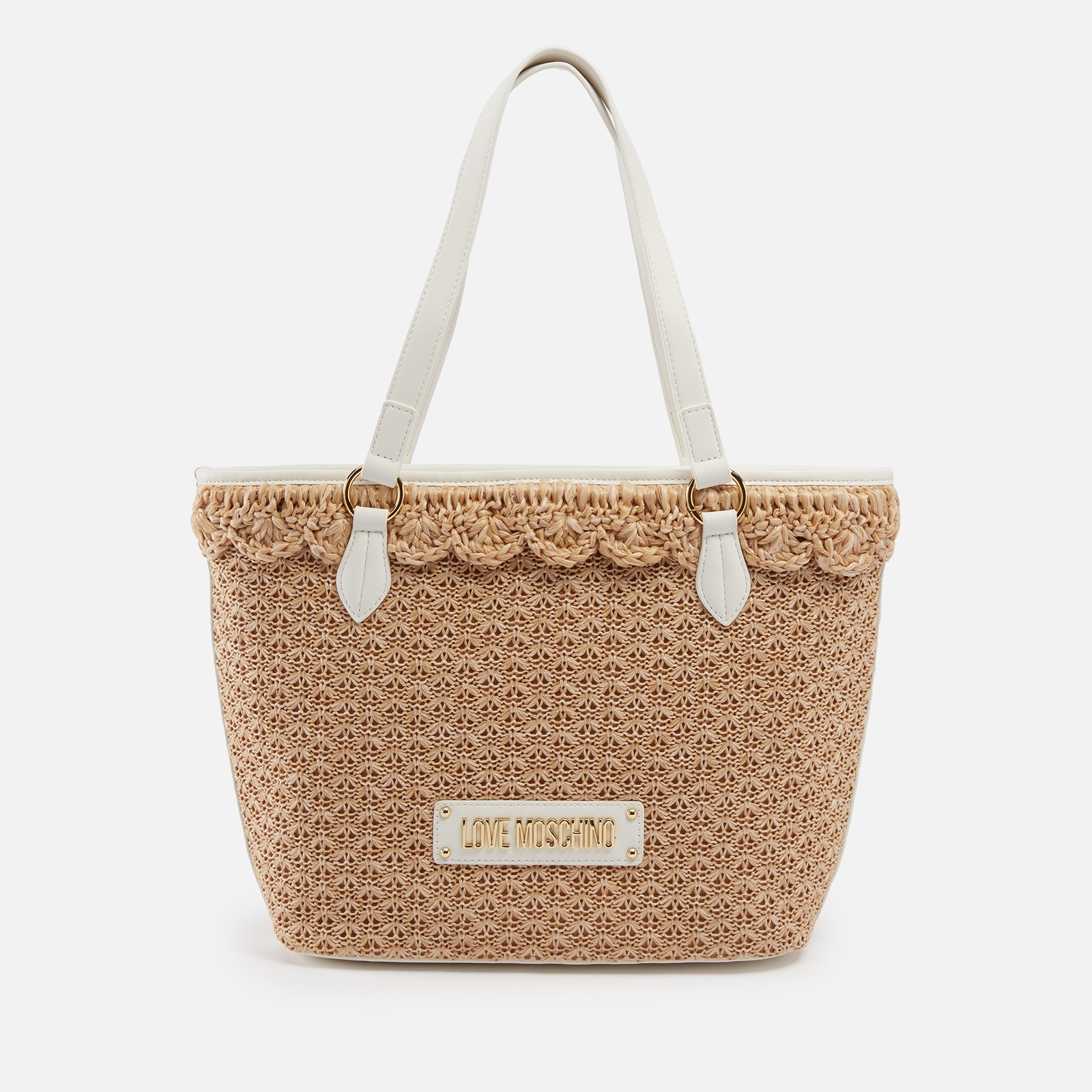Love Moschino Summer Love Raffia and Faux Leather Tote Bag