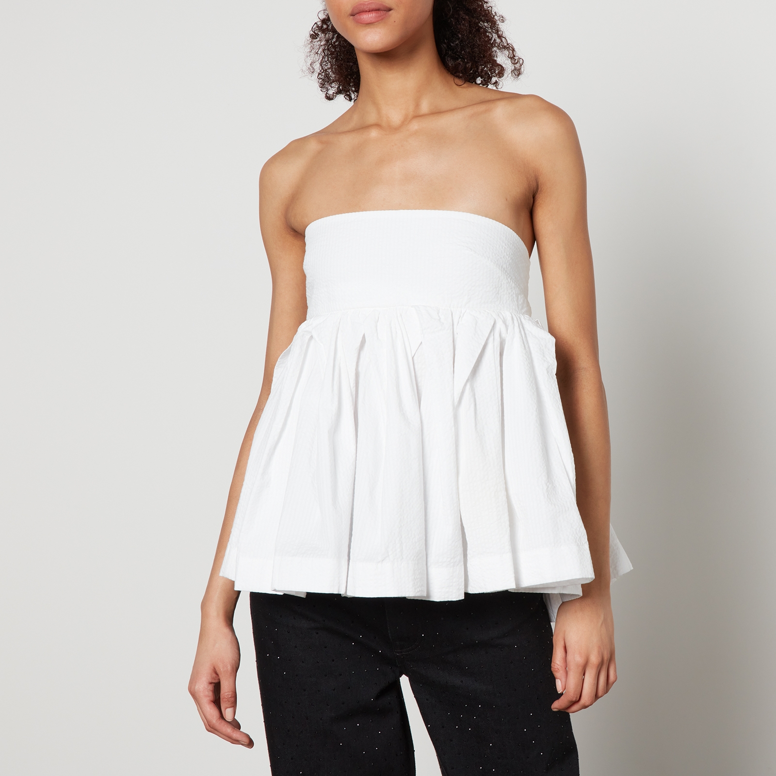Marques Almeida Strapless Cotton-Seersucker Peplum Top - S