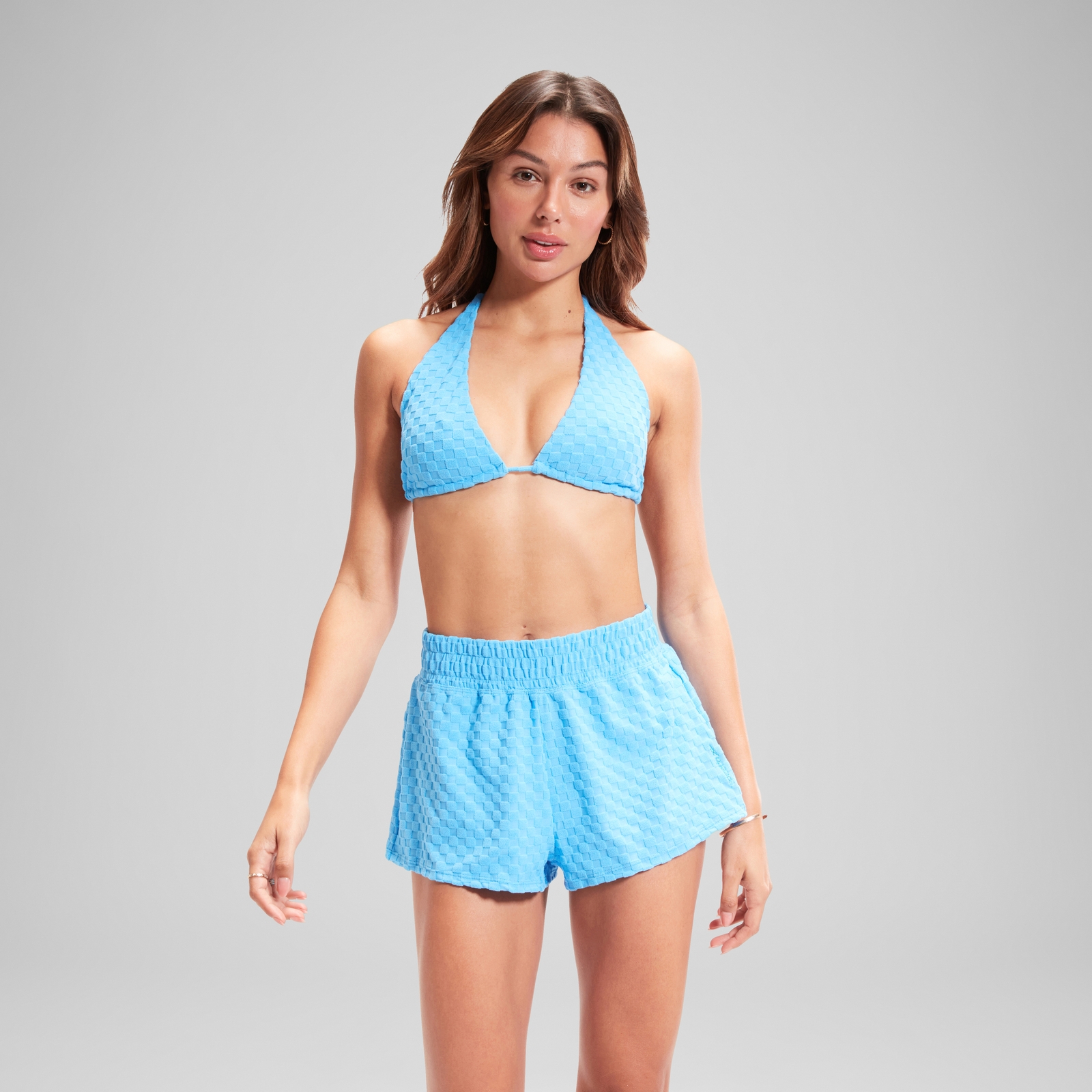 FLU3NTE Terry Triangle Bikini Top Blue
