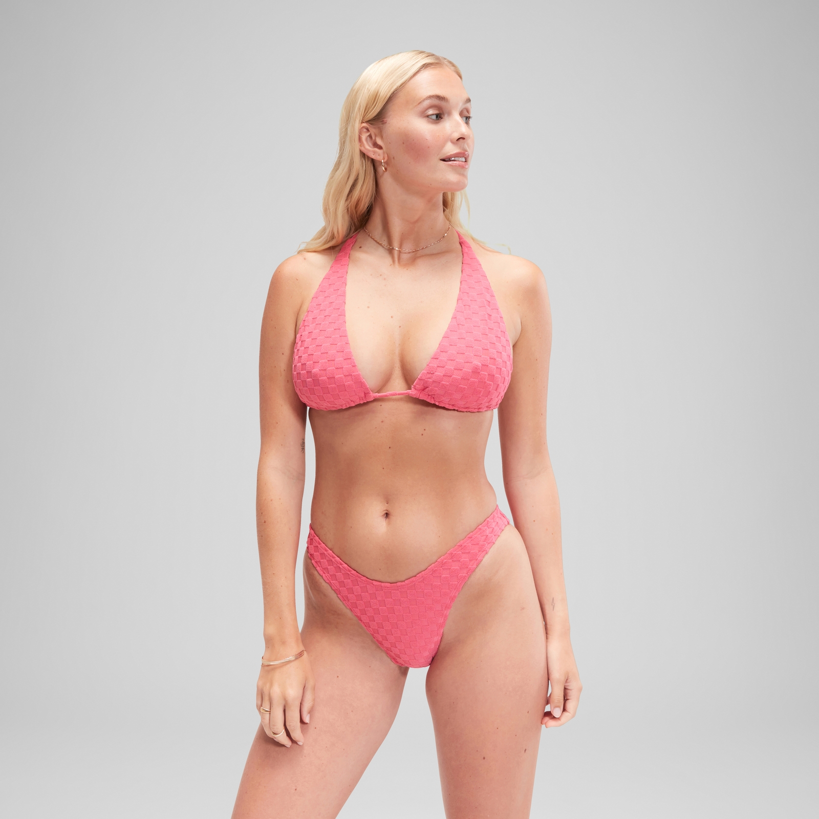 FLU3NTE Terry Triangle Bikini Top Pink
