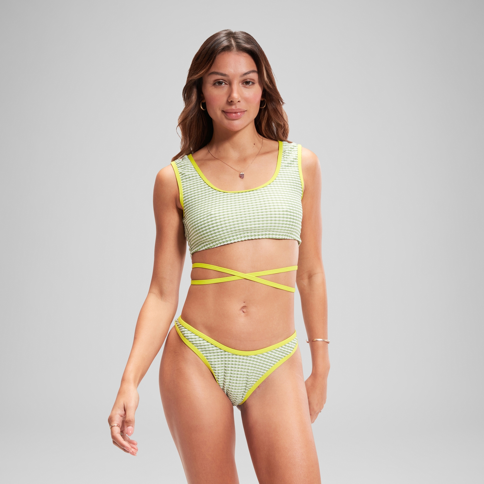 FLU3NTE Gingham Wrap Crop Top Green