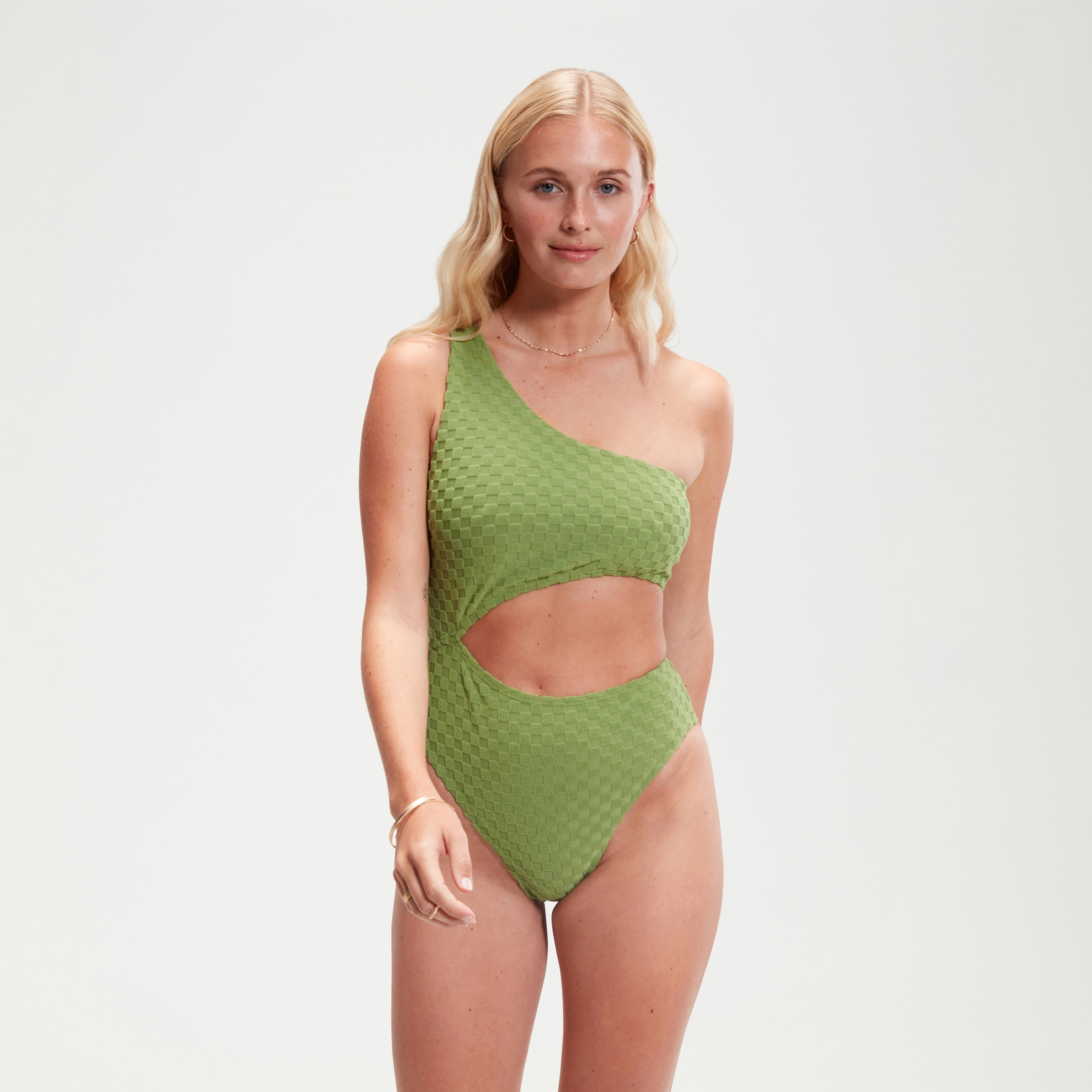 FLU3NTE Cut Out Asymmetric Swimsuit Moss Green - M