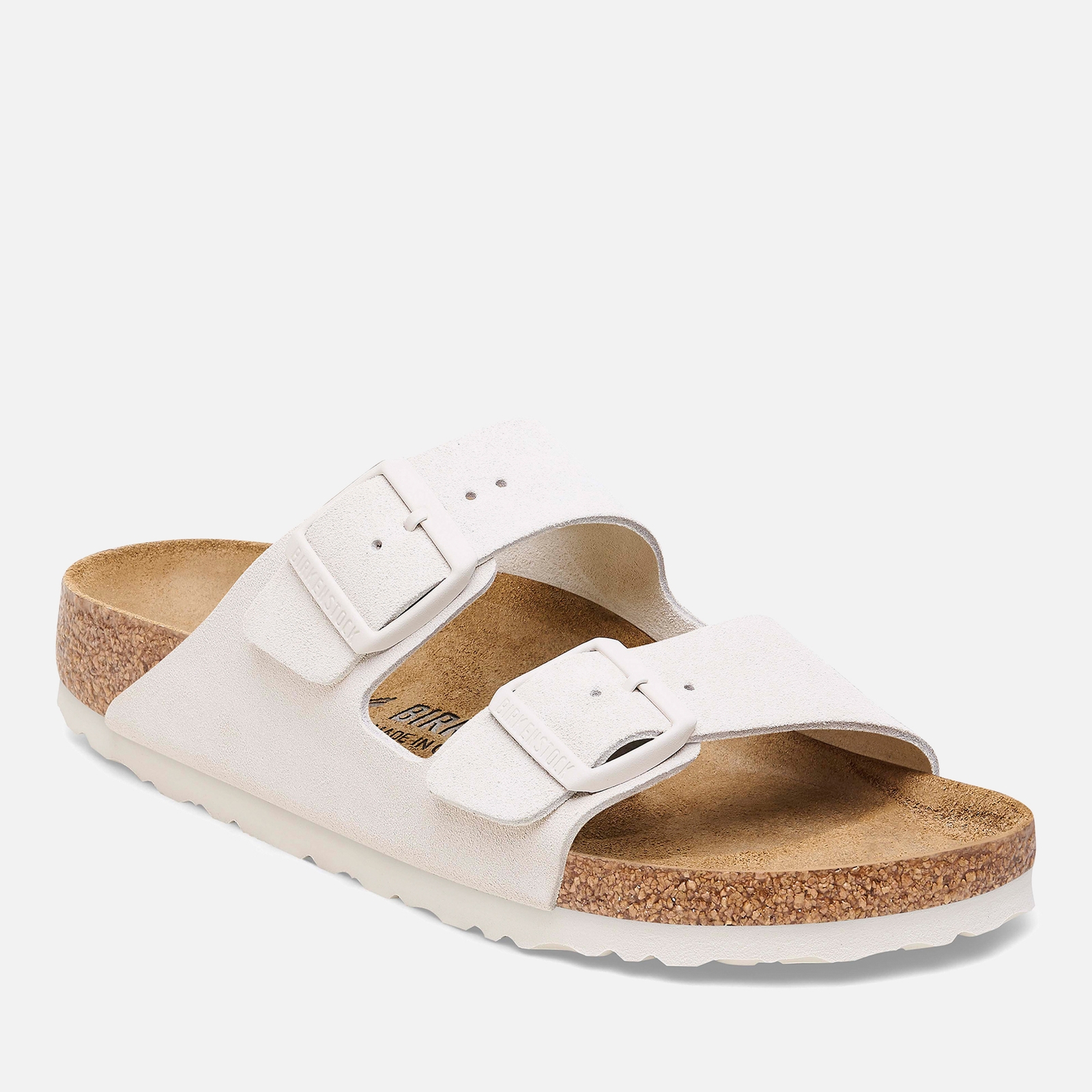 Birkenstock Women's Arizona Slim Fit Suede Double Strap Sandals - Antique White - UK 5