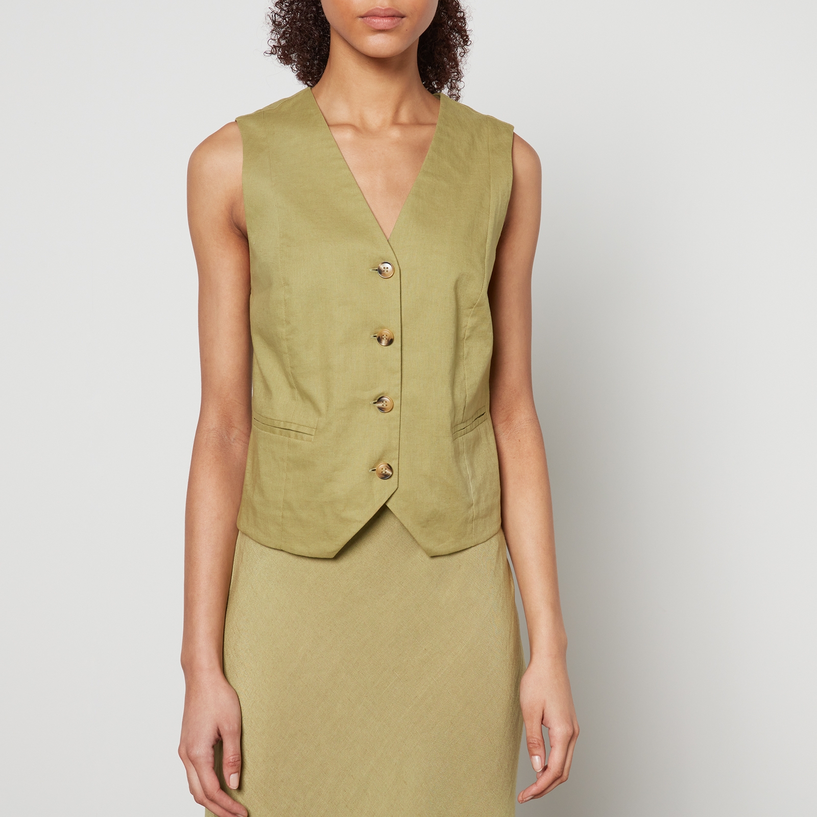 RIXO Norah Linen-Blend Waistcoat - UK 6