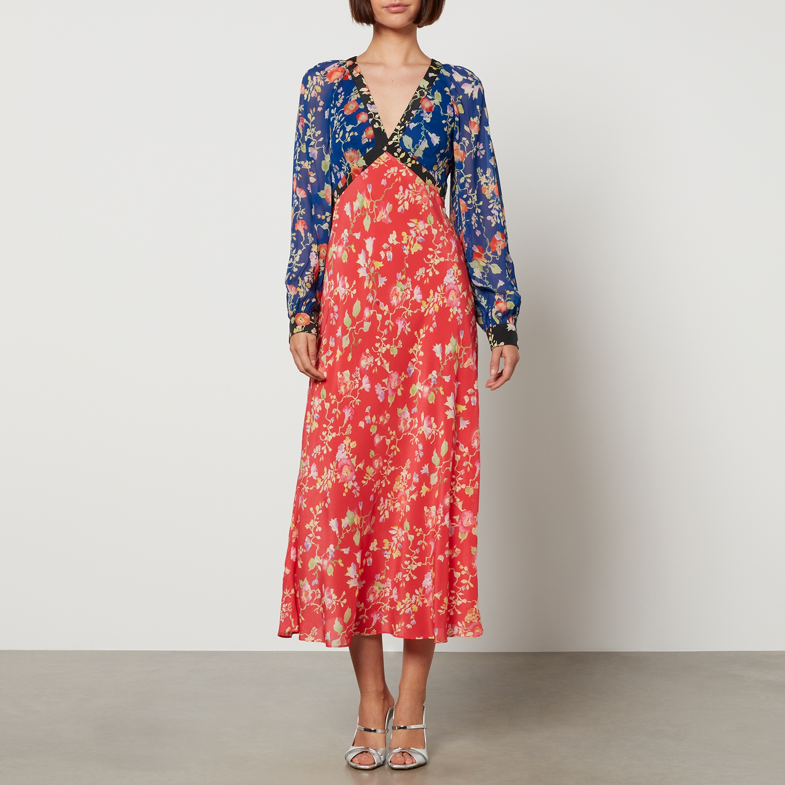 RIXO Ayla Floral-Print Chiffon Midi Dress - UK 8