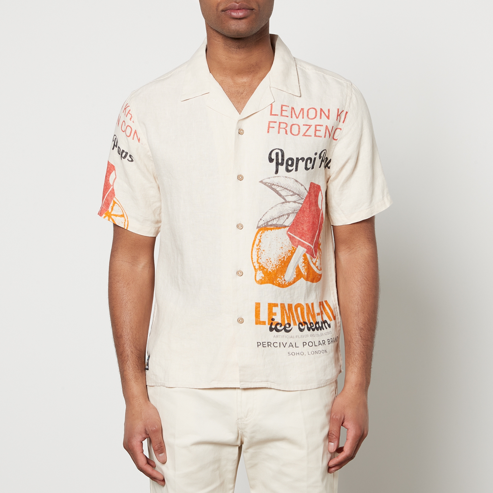 Percival Lemon Kreme Linen Cuban Shirt - M