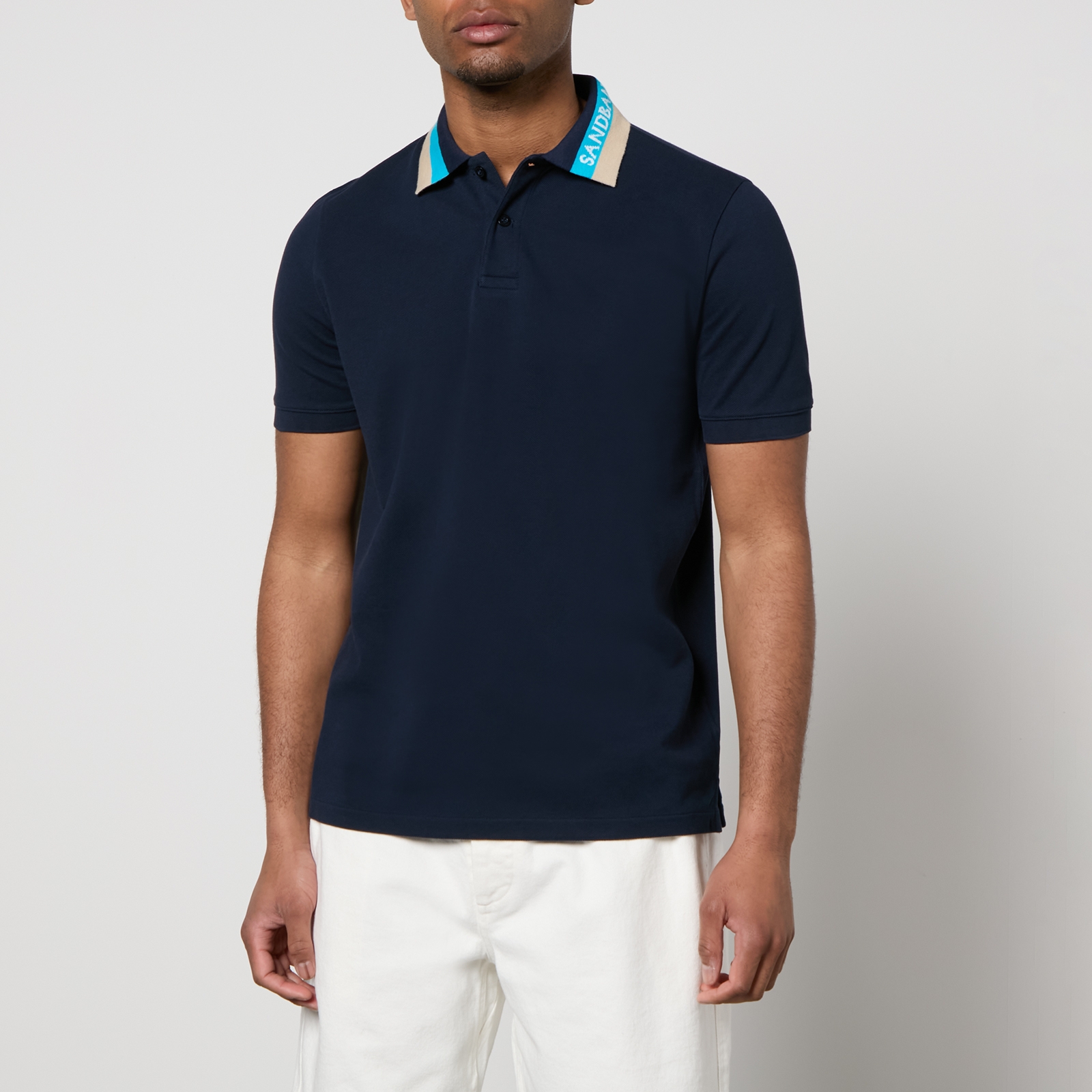 Sandbanks Tri-Colour Collar Cotton-Pique Polo Shirt