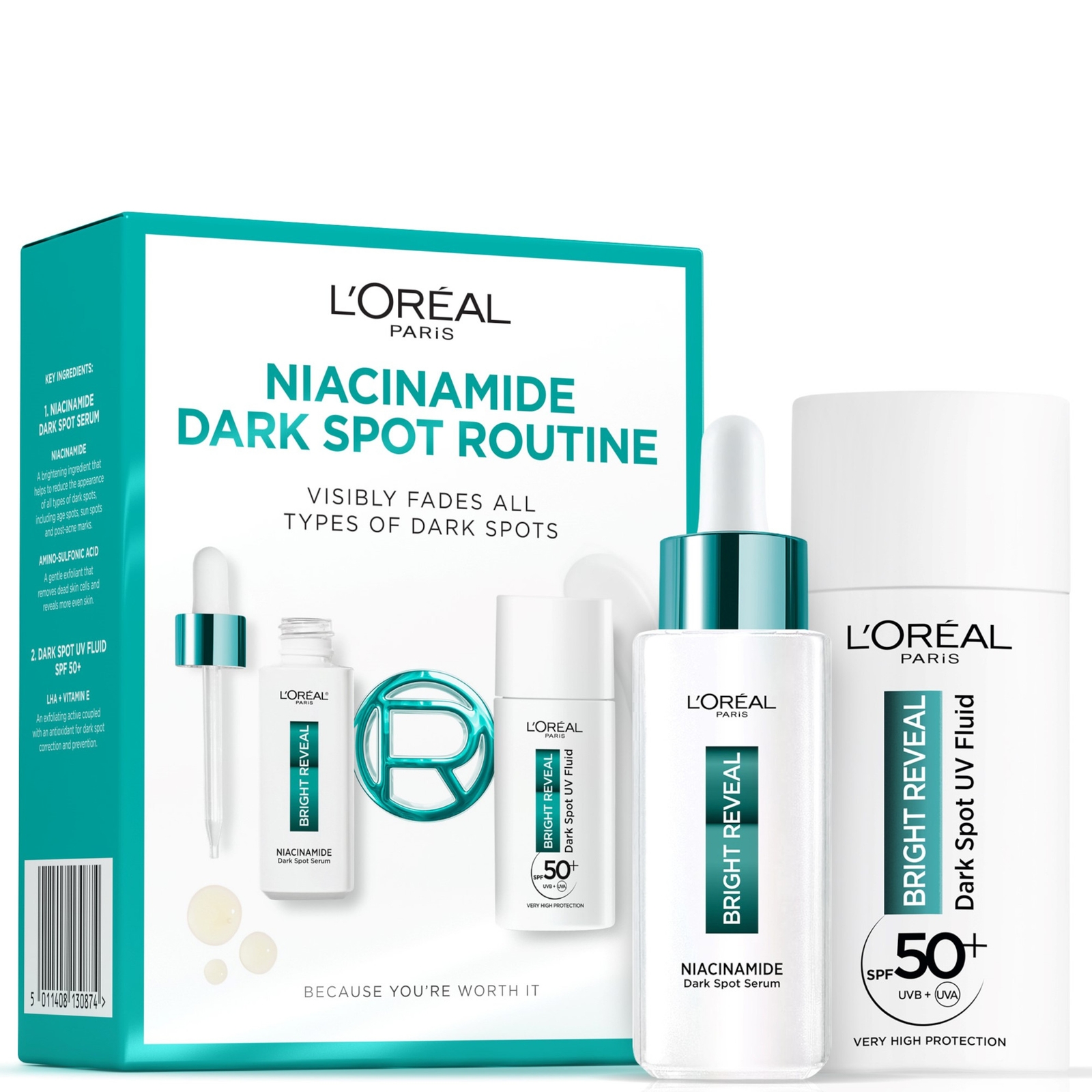 L'Oreal Paris Bright Reveal Niacinamide Dark Spot Routine with Serum and UV Fluid SPF50+ Exclusive
