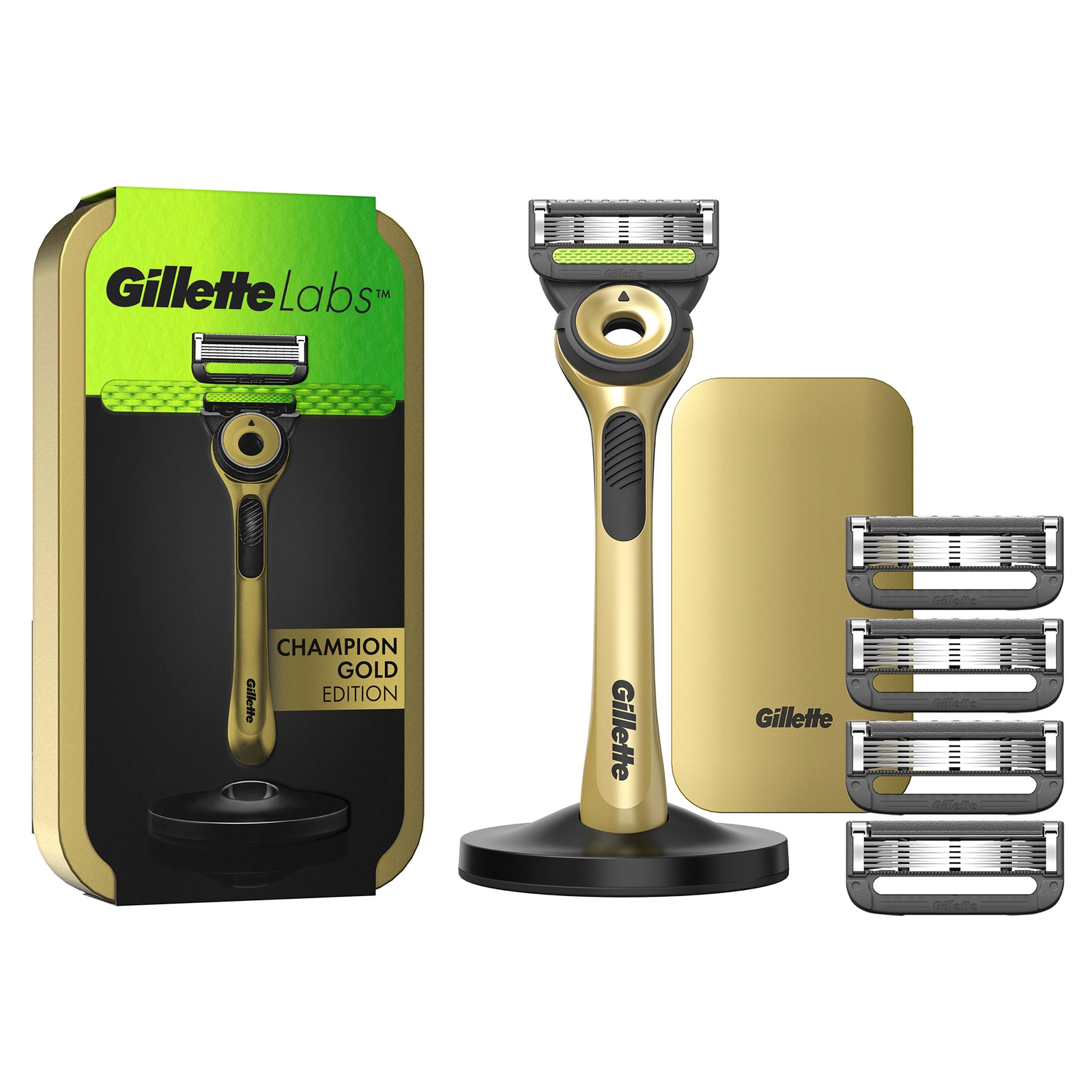 Gillette Labs Razor Champion Gold Edition with Travel Case & 4 Spare Blades