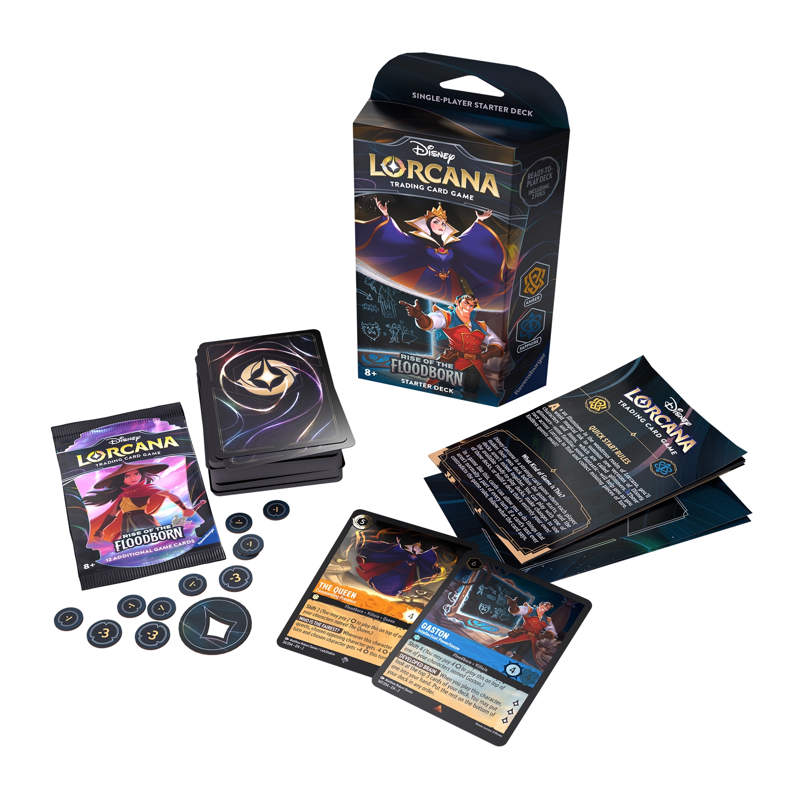 Image of Disney Lorcana Trading Card Game Rise of the Flooborn Amber and Sapphire Starter Deck