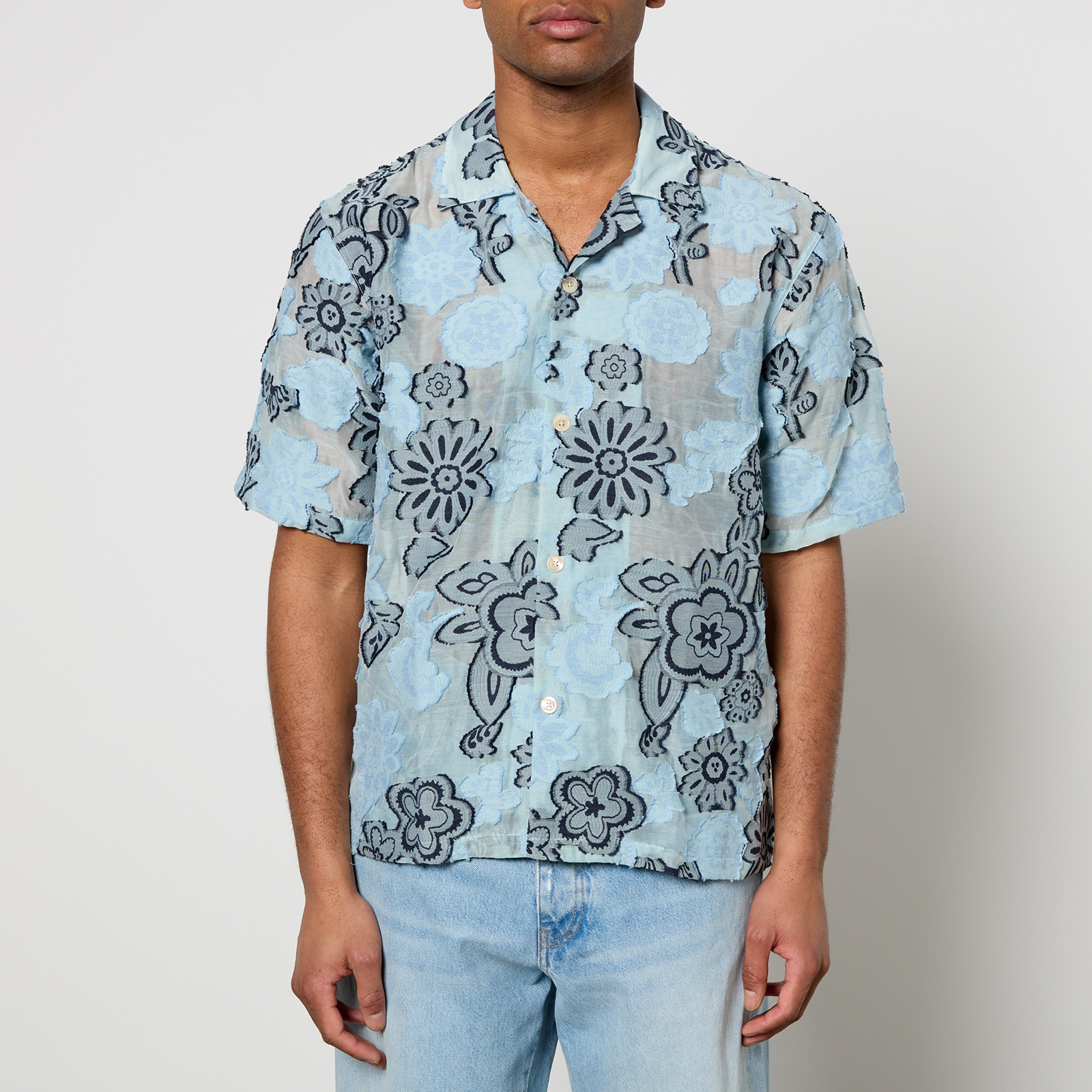 Sunflower Cayo Floral Appliqué Cotton-Gauze Shirt - S