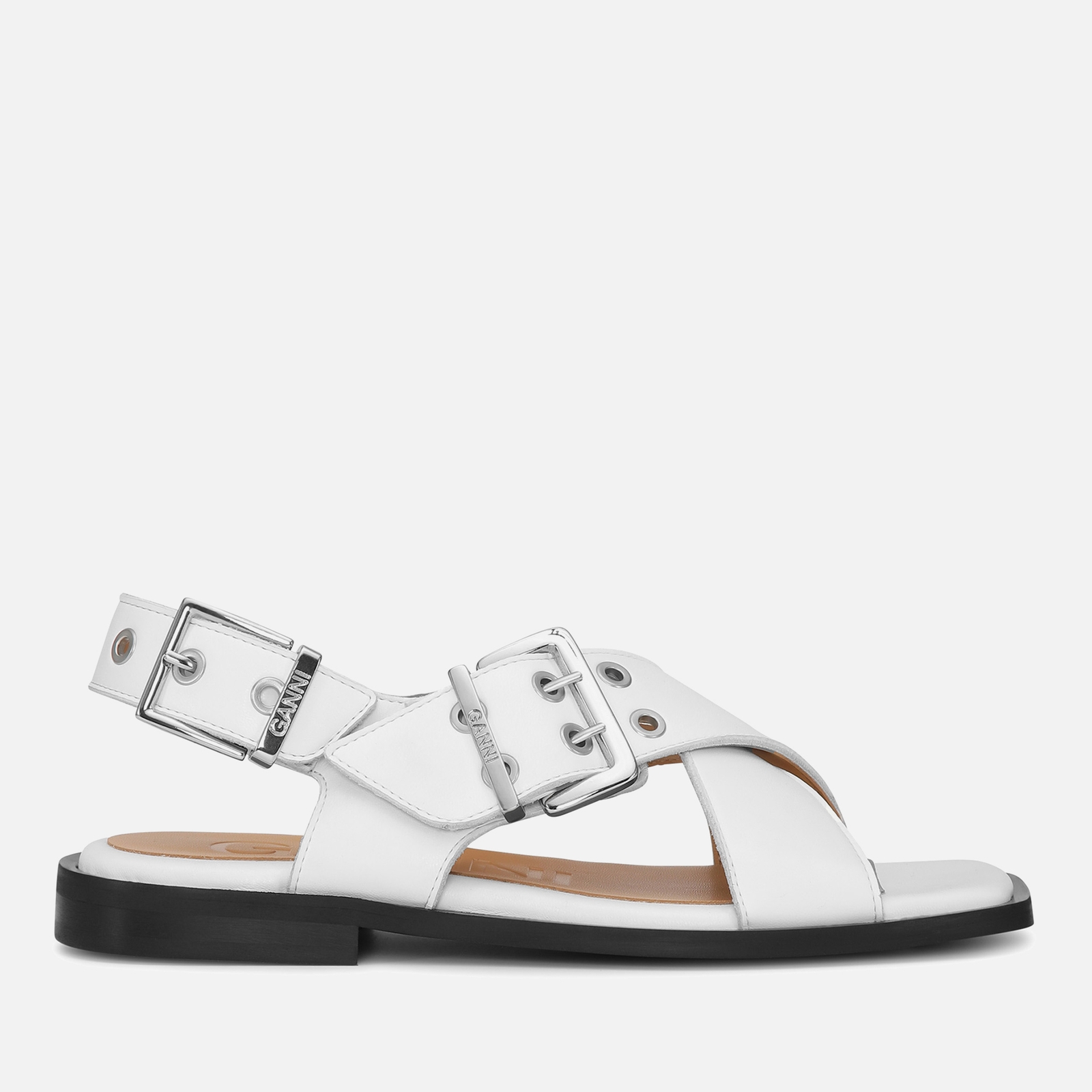 Ganni Women's Faux Leather Buckle Cross Strap Sandals - UK 3