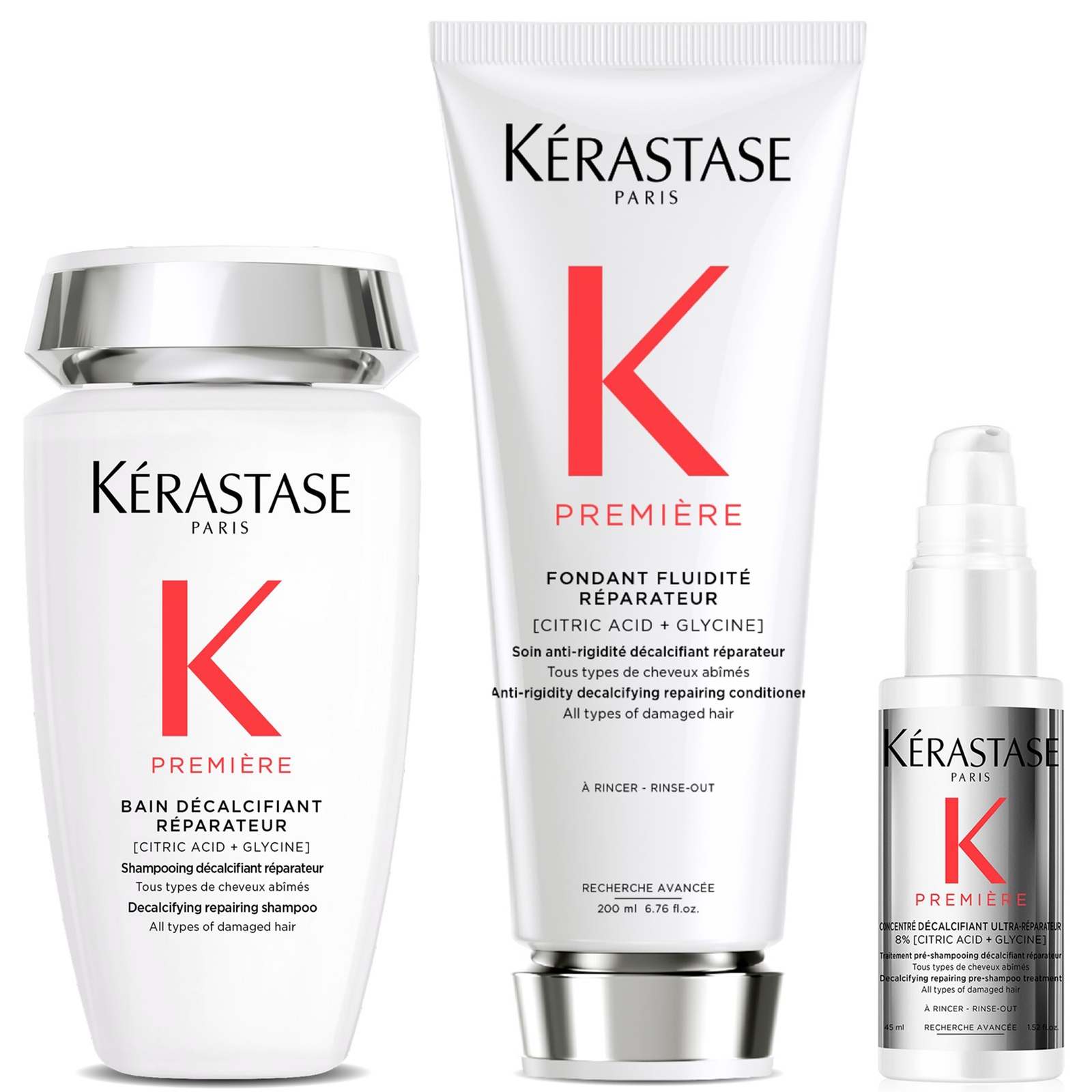 Kerastase Premiere Decalcifying Shampoo and Conditioner Duo with Travel Size Pre-Shampoo for Damaged