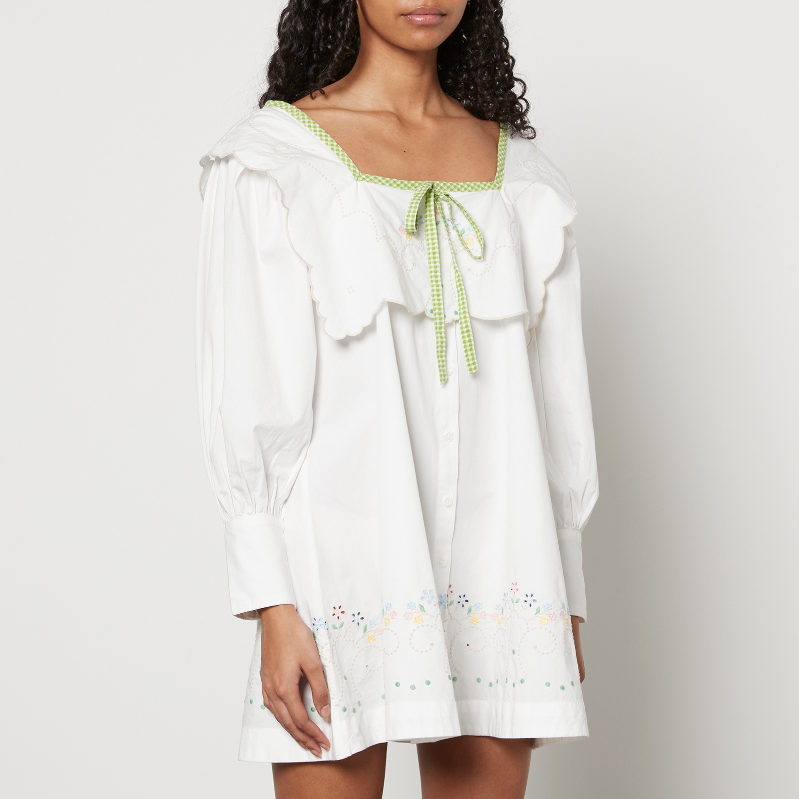 Damson Madder Mala Embroidered Organic Cotton-Poplin Mini Dress