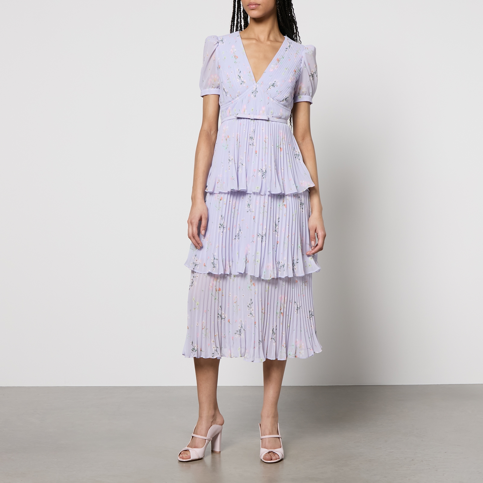 Self-Portrait Tiered Floral Chiffon Midi Dress - US 10/UK 14