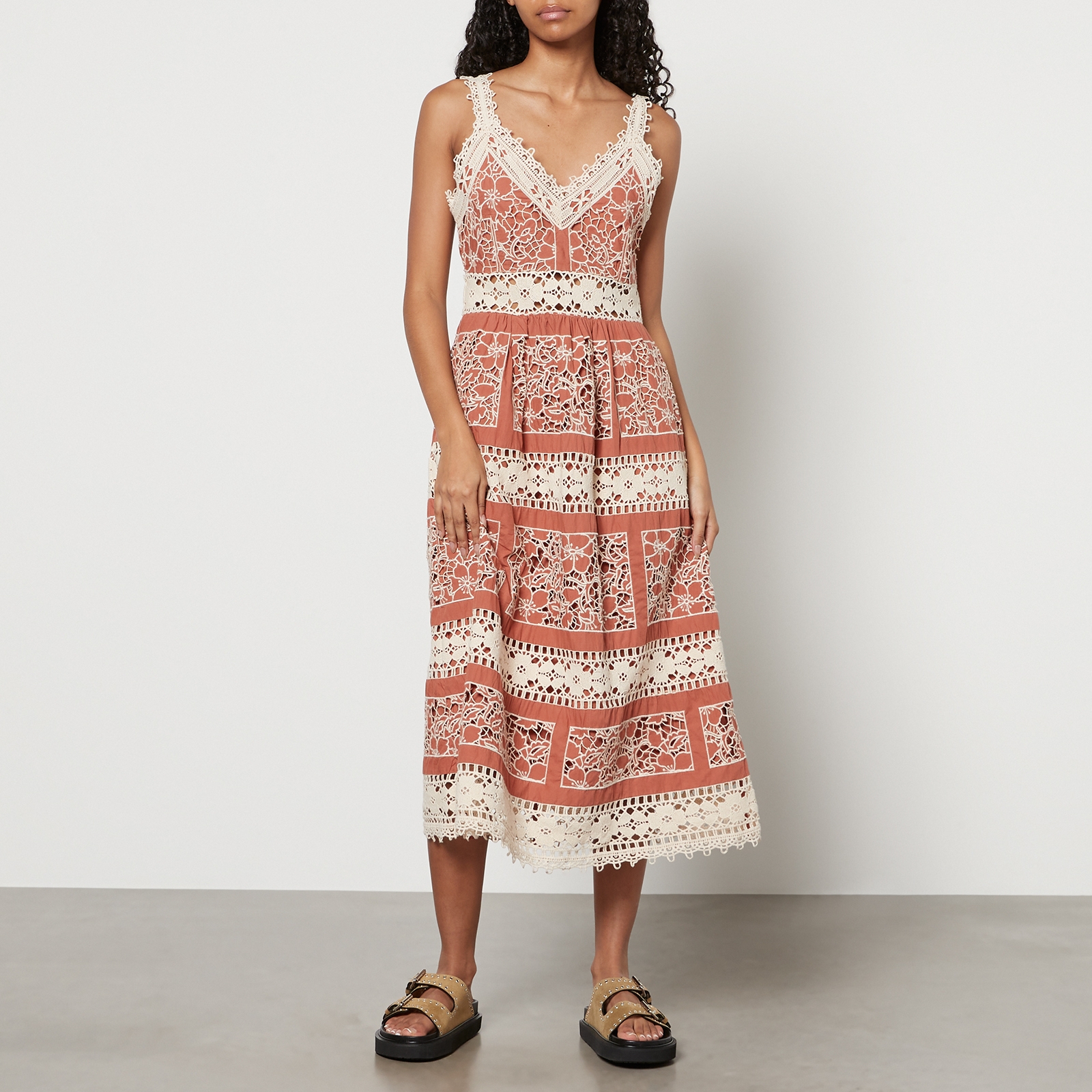 Sea New York Joah Guipure Lace and Cotton Sleeveless Midi Dress - US 8/UK 12