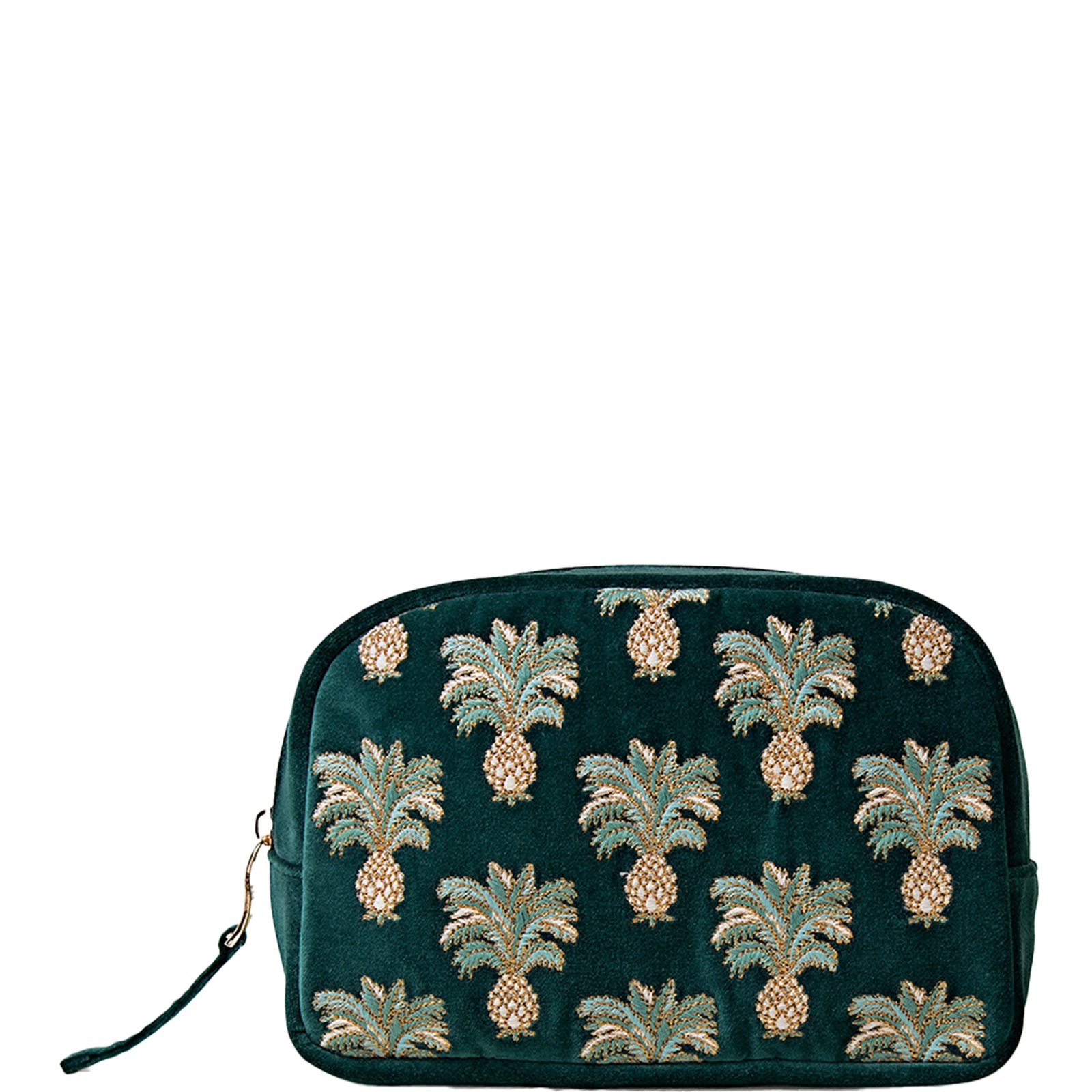 Image of Elizabeth Scarlett Pineapple Emerald Velvet Cosmetics Bag