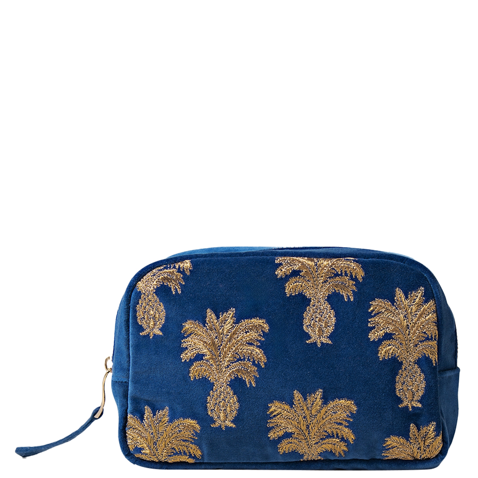 Image of Elizabeth Scarlett Pineapple Cobalt Velvet Cosmetics Bag