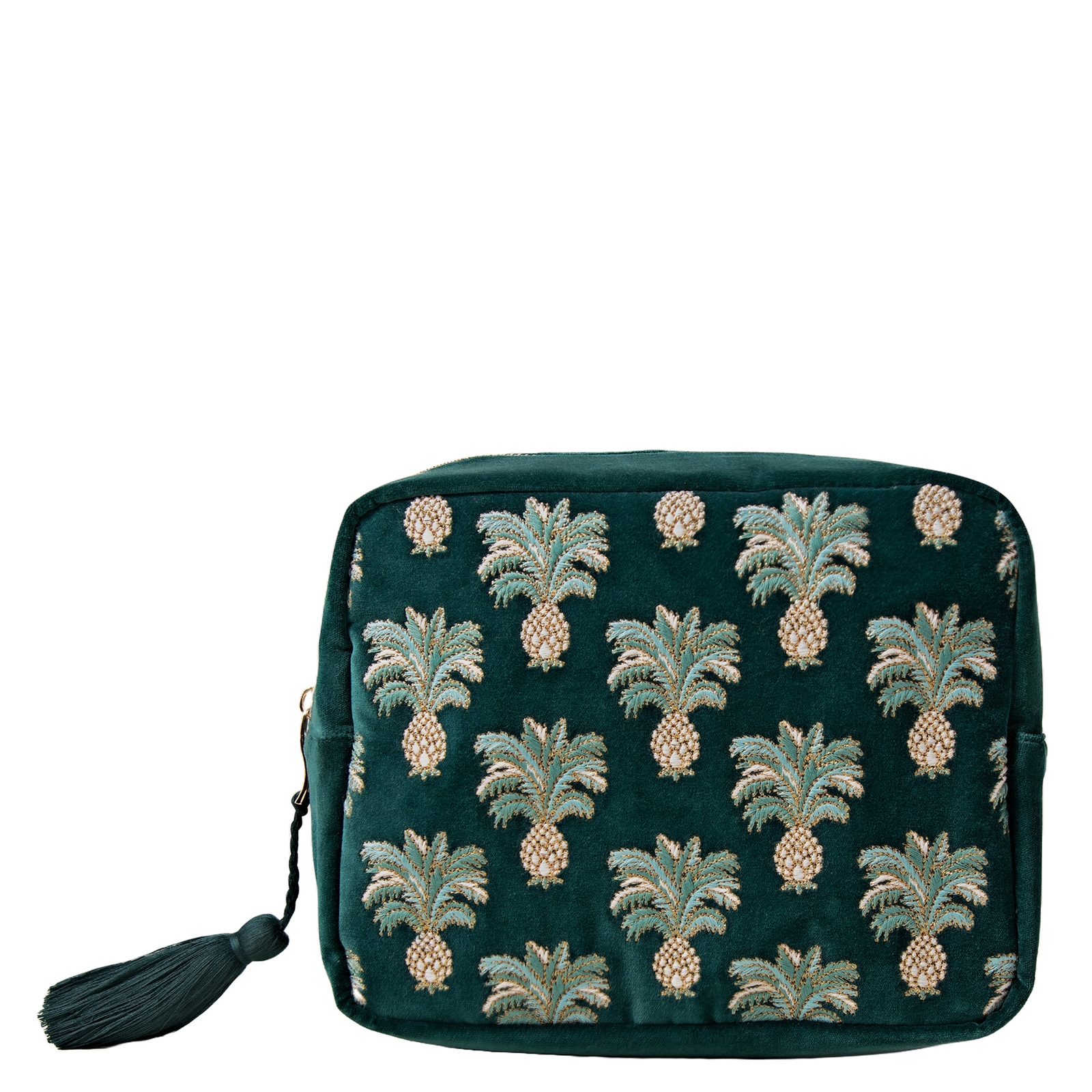 Shop Elizabeth Scarlett Pineapple Emerald Velvet Wash Bag