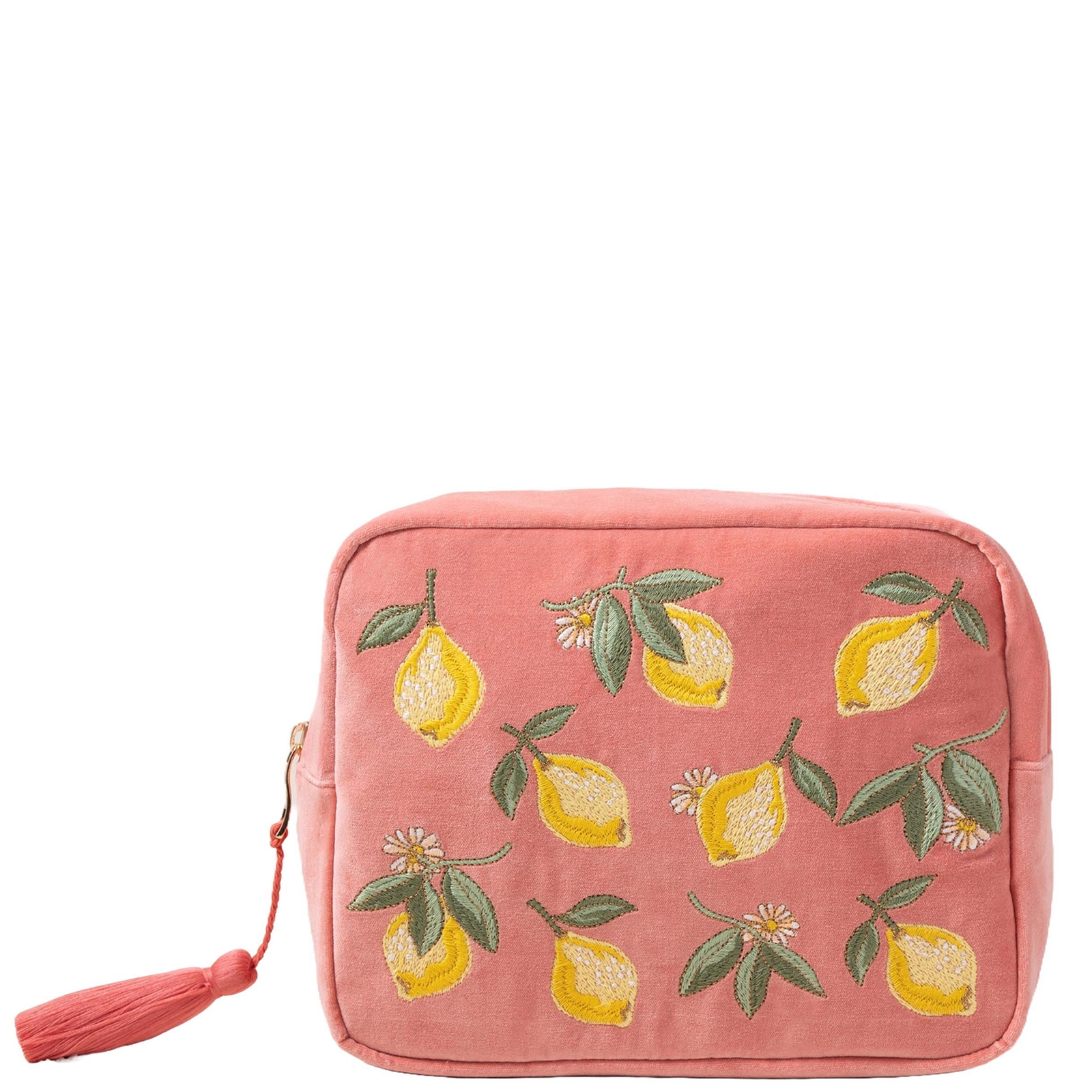 Shop Elizabeth Scarlett Lemon Blossom Coral Velvet Wash Bag