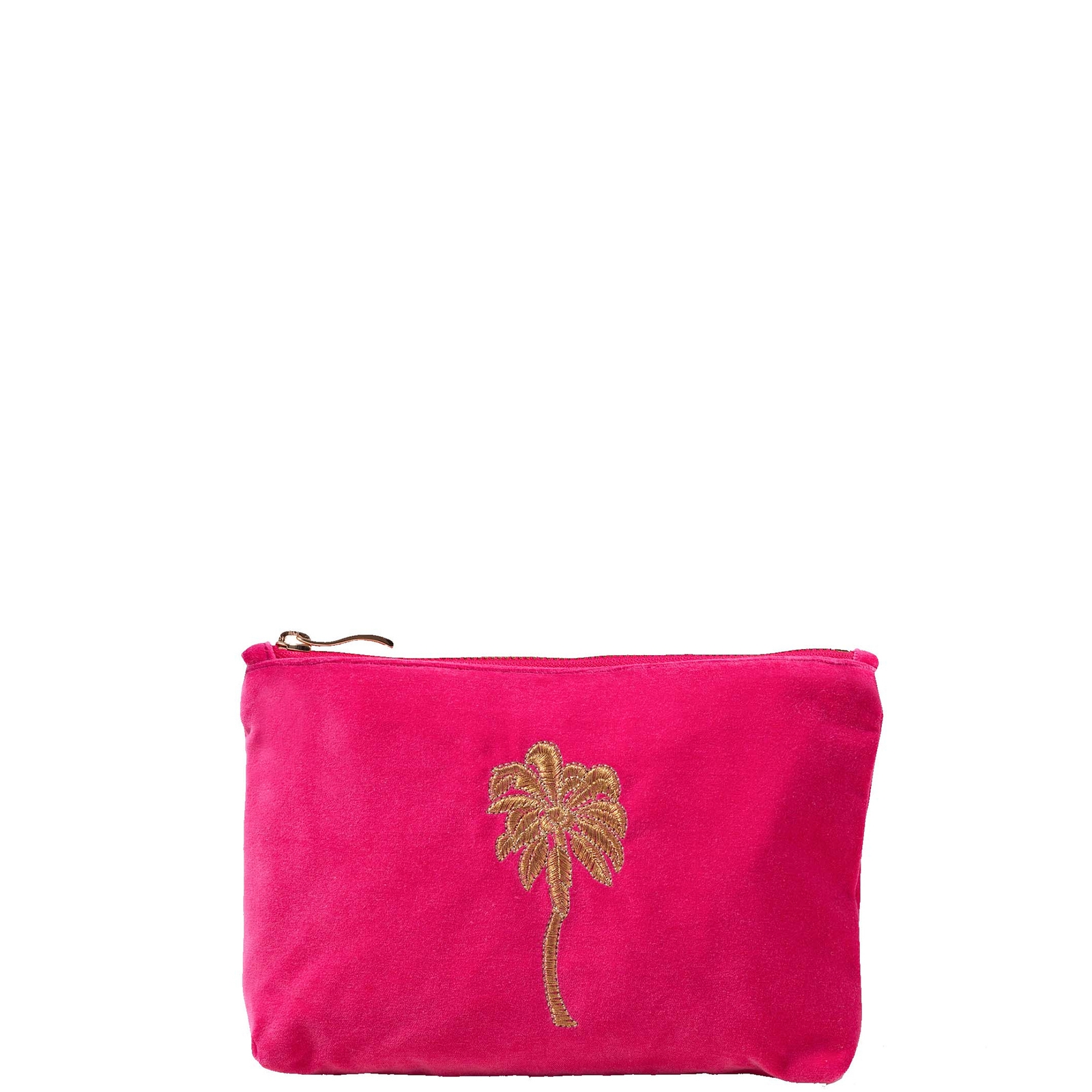 Elizabeth Scarlett Sunset Palm Pink Velvet Mini Pouch In White