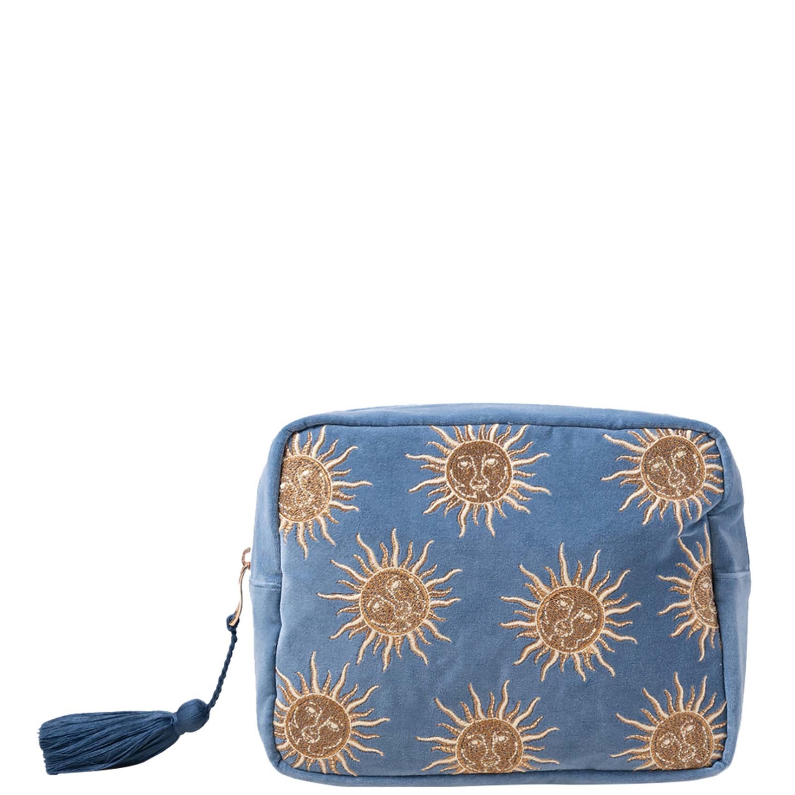 

Elizabeth Scarlett Sun Goddess Dusky Blue Velvet Wash Bag