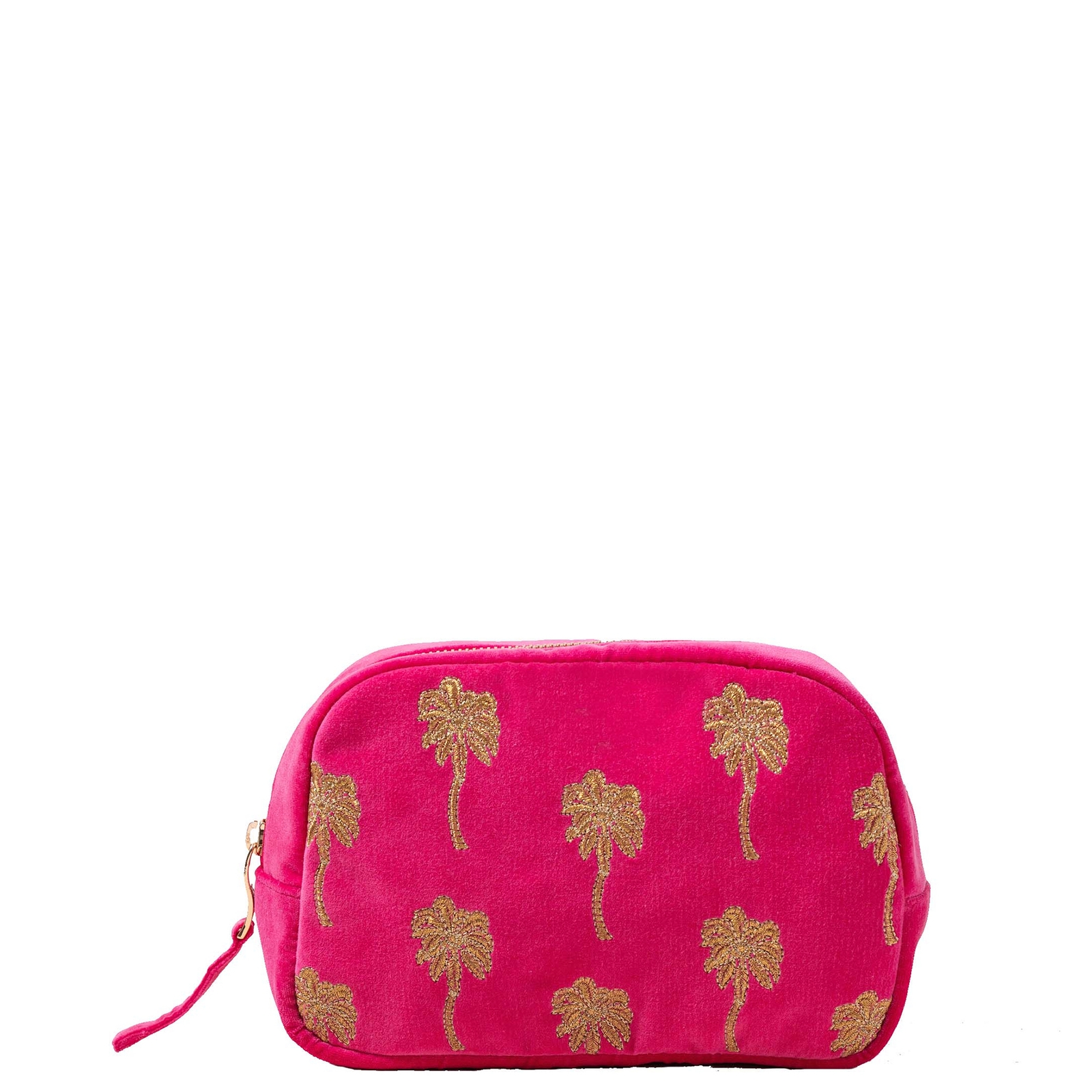 Elizabeth Scarlett Sunset Palm Pink Velvet Cosmetics Bag