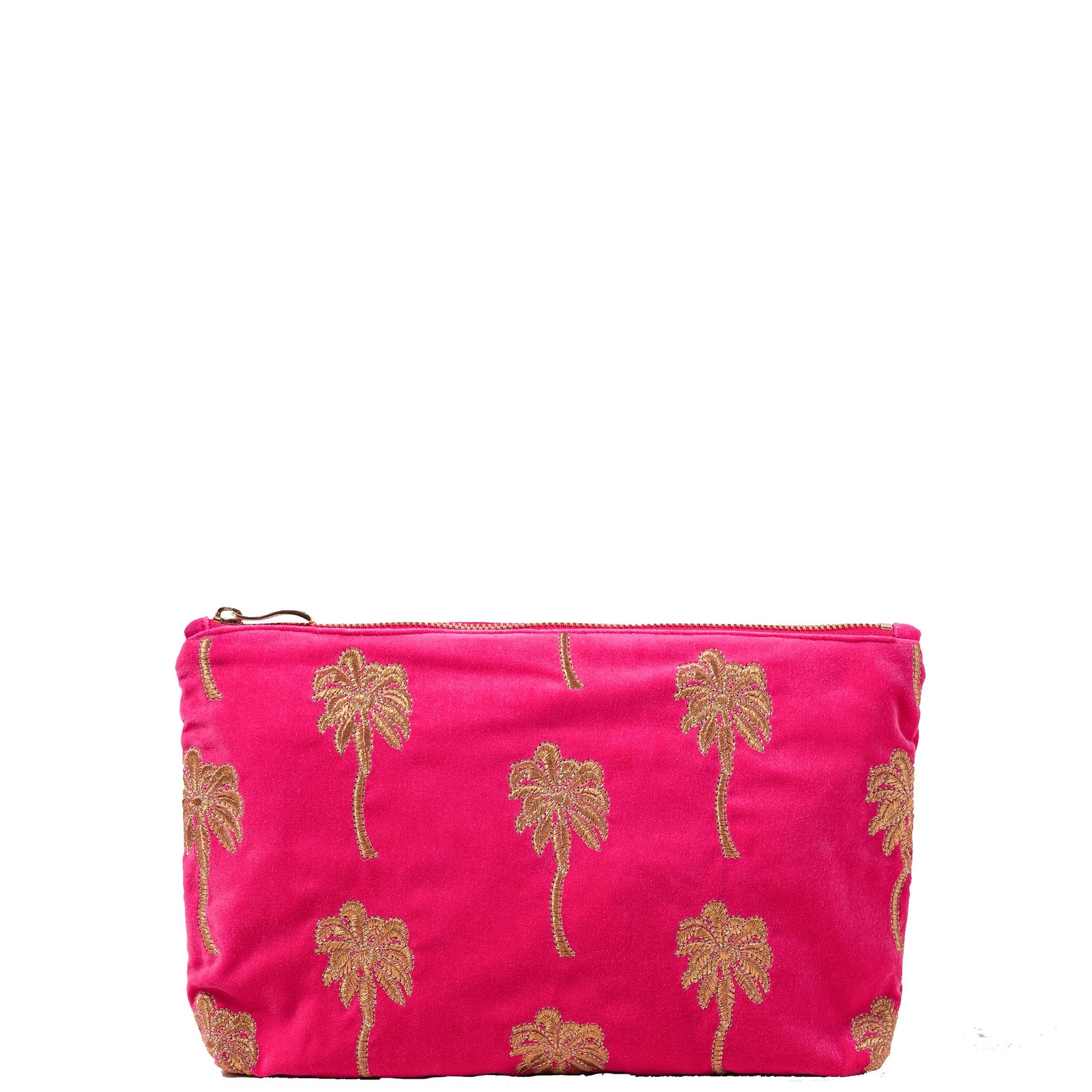 Elizabeth Scarlett Sunset Palm Pink Velvet Everyday Pouch In White