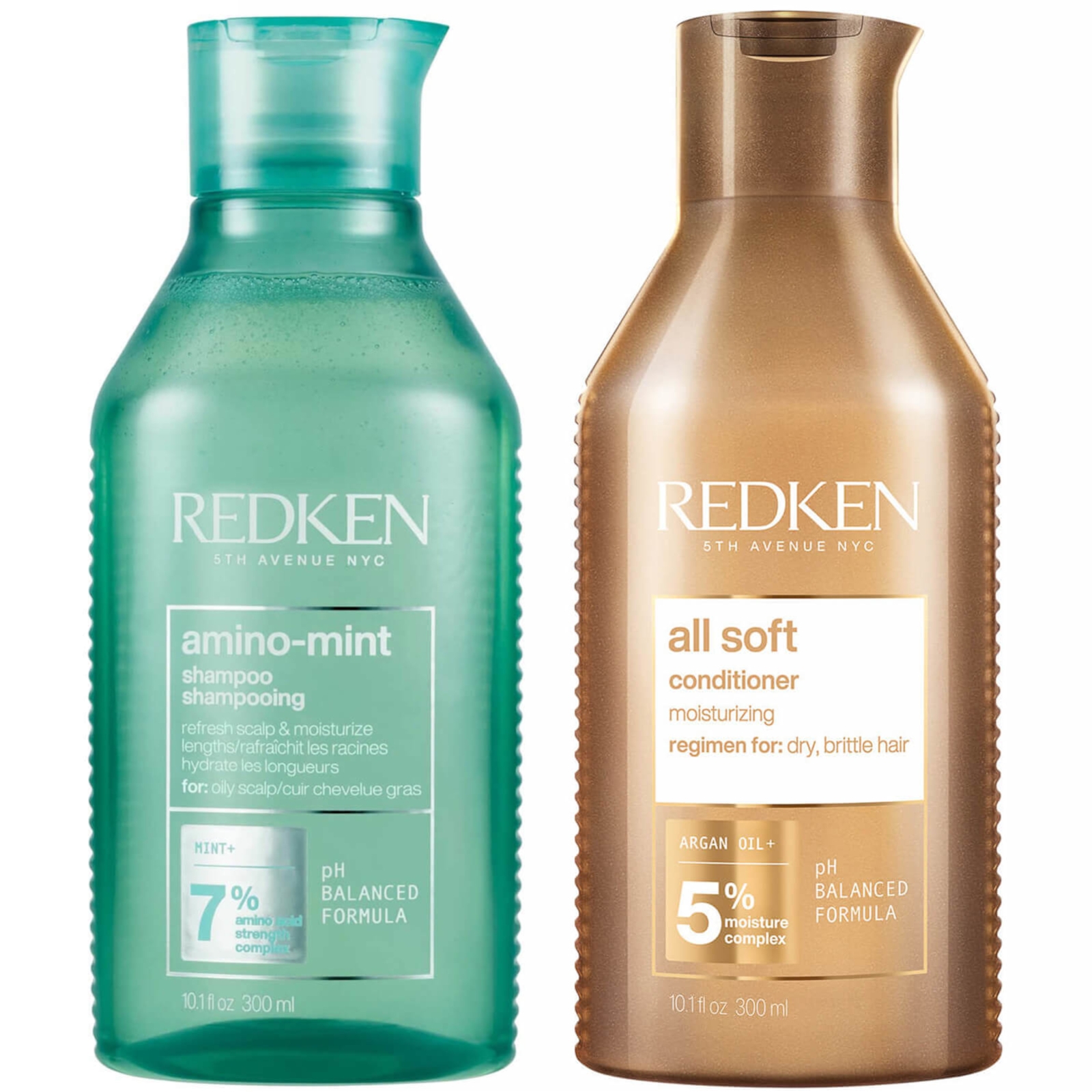 Redken Amino Mint Scalp Cleansing for Greasy Hair Shampoo and All Soft Hydrating Care Conditioner Bu
