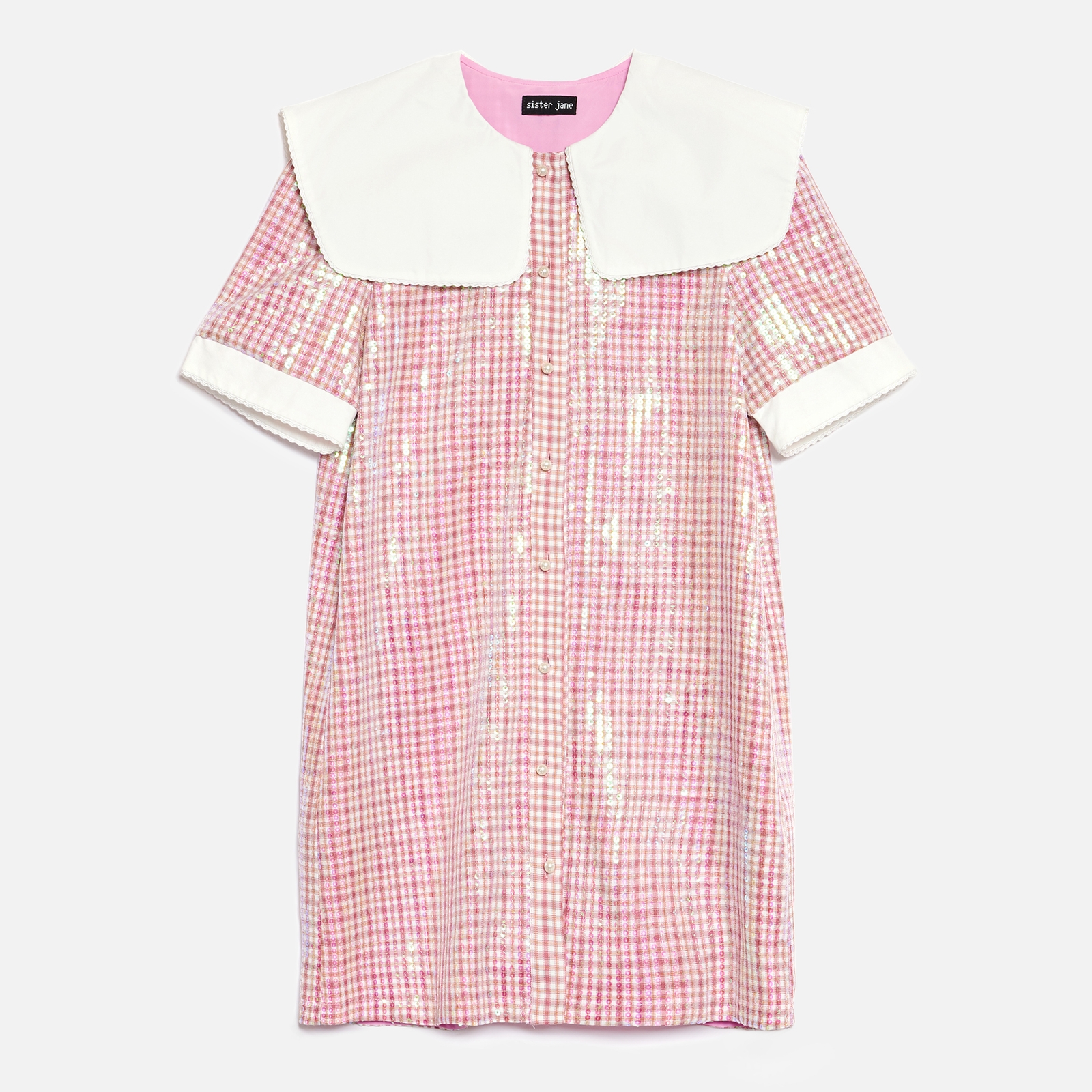 Sister Jane Toffee Sequin Checked Mini Dress