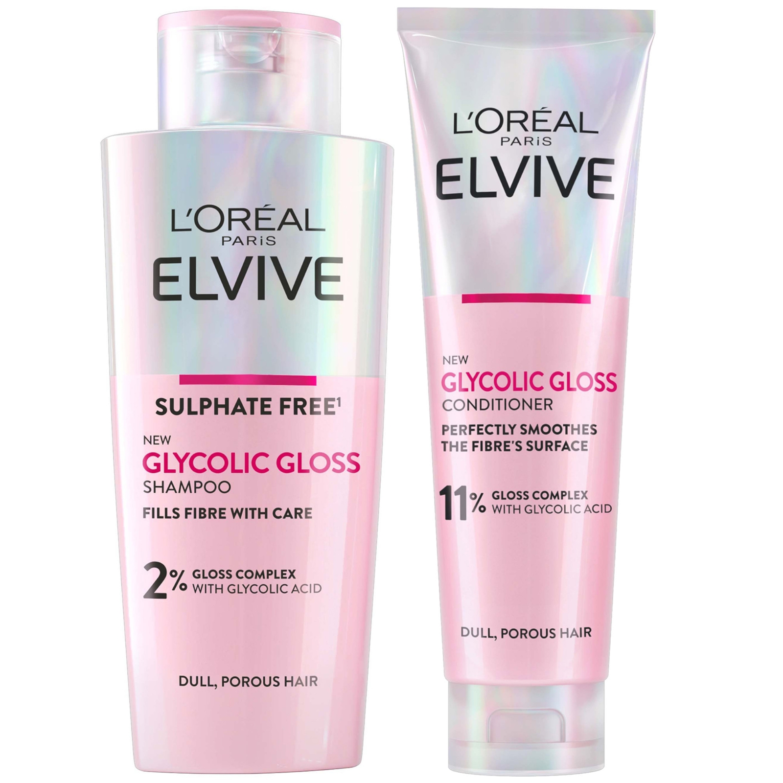 L'oréal Paris Elvive Glycolic Gloss Shampoo And Conditioner Set For Dull Hair In White