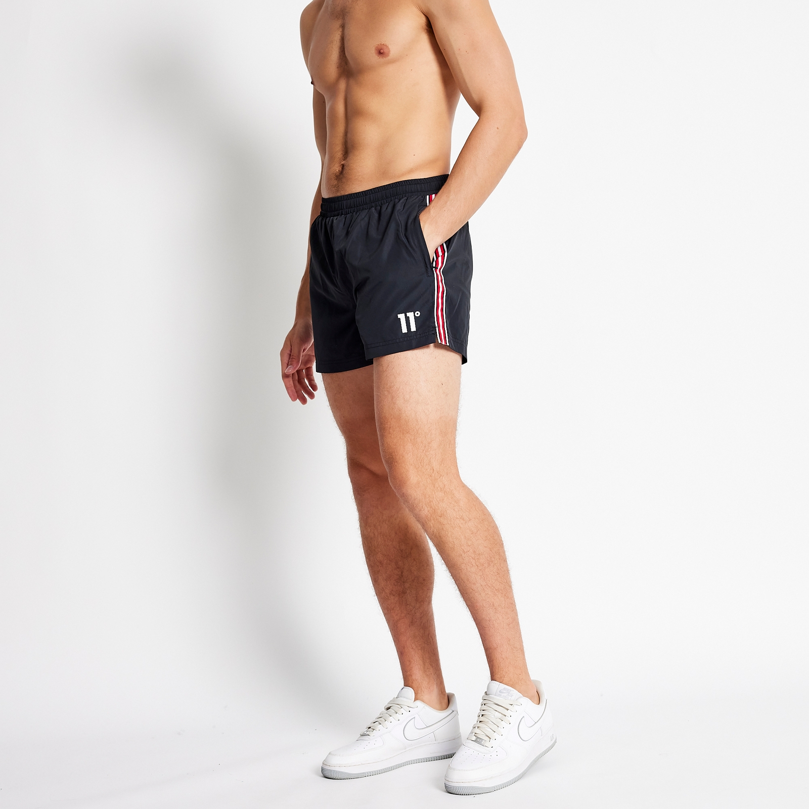 stripe taped swim shorts - black - xs