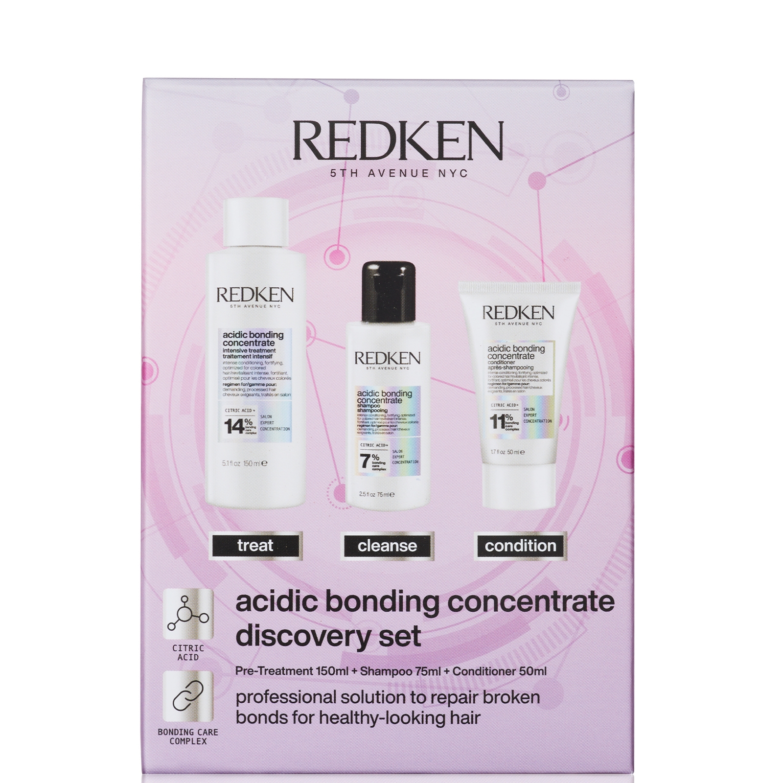 Redken Acidic Bonding Concentrate Bond Repair Pre-Treatment, Shampoo and Conditioner Discovery Gift 