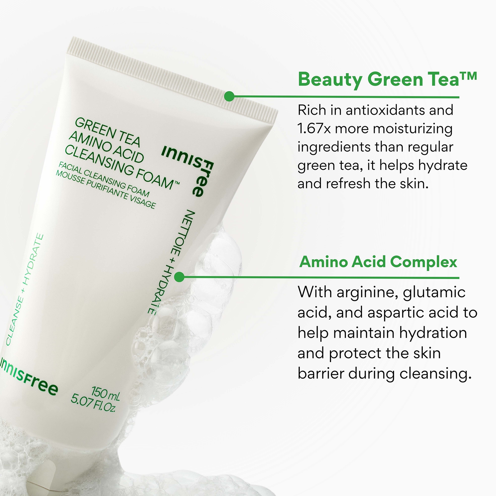 Thumbnail - INNISFREE Green Tea Amino Acid Cleansing Foam 150g