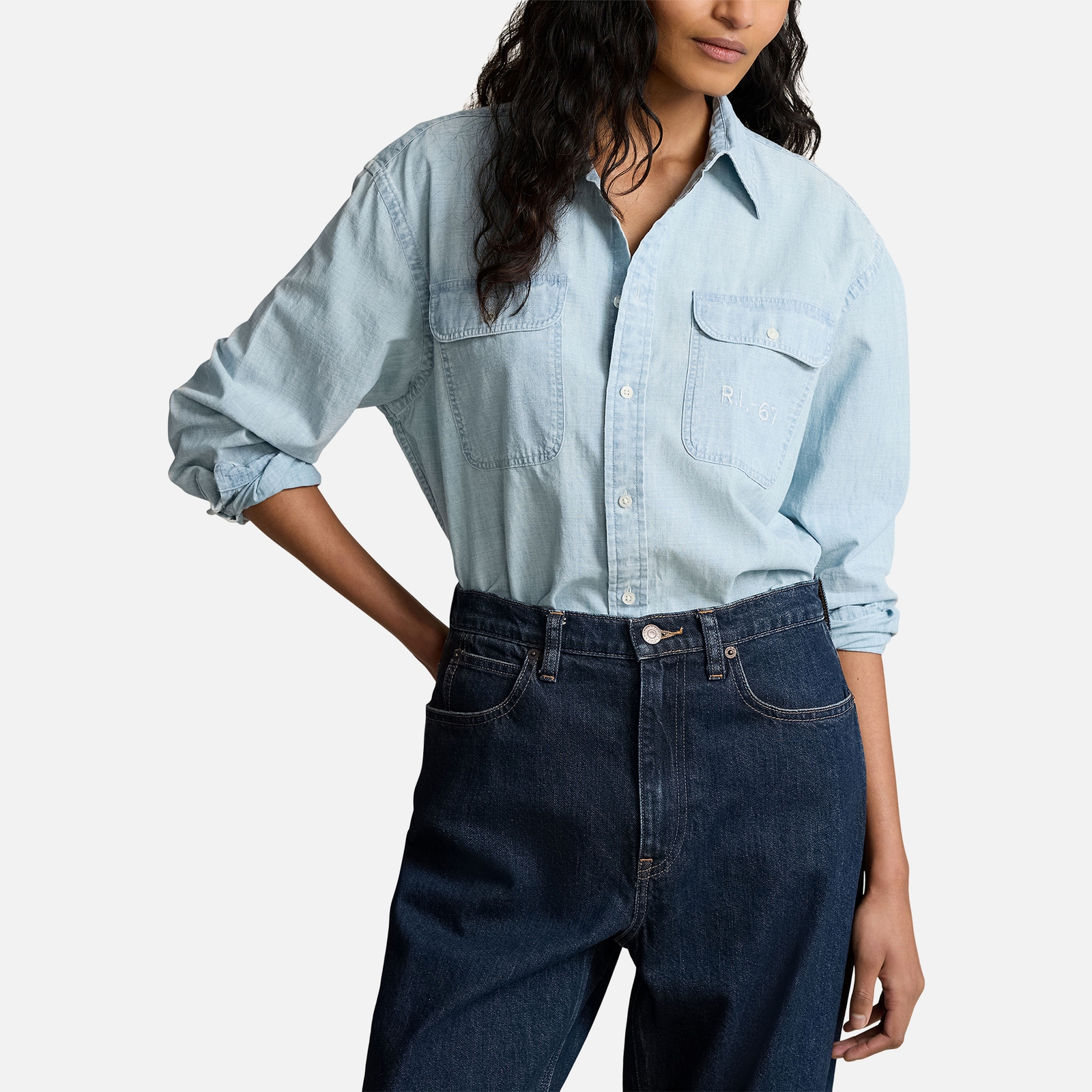 Polo Ralph Lauren Embellished Cotton-Chambray Shirt - S