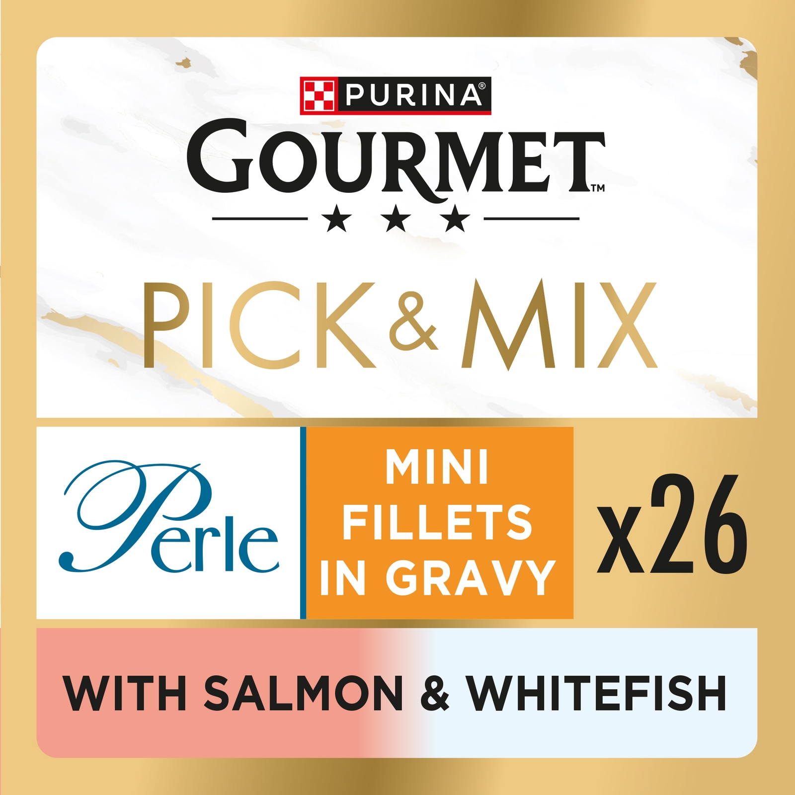 Image of GOURMET Perle Mini Fillets in Gravy with Salmon & White Fish Adult Wet Cat Food 26x85g
