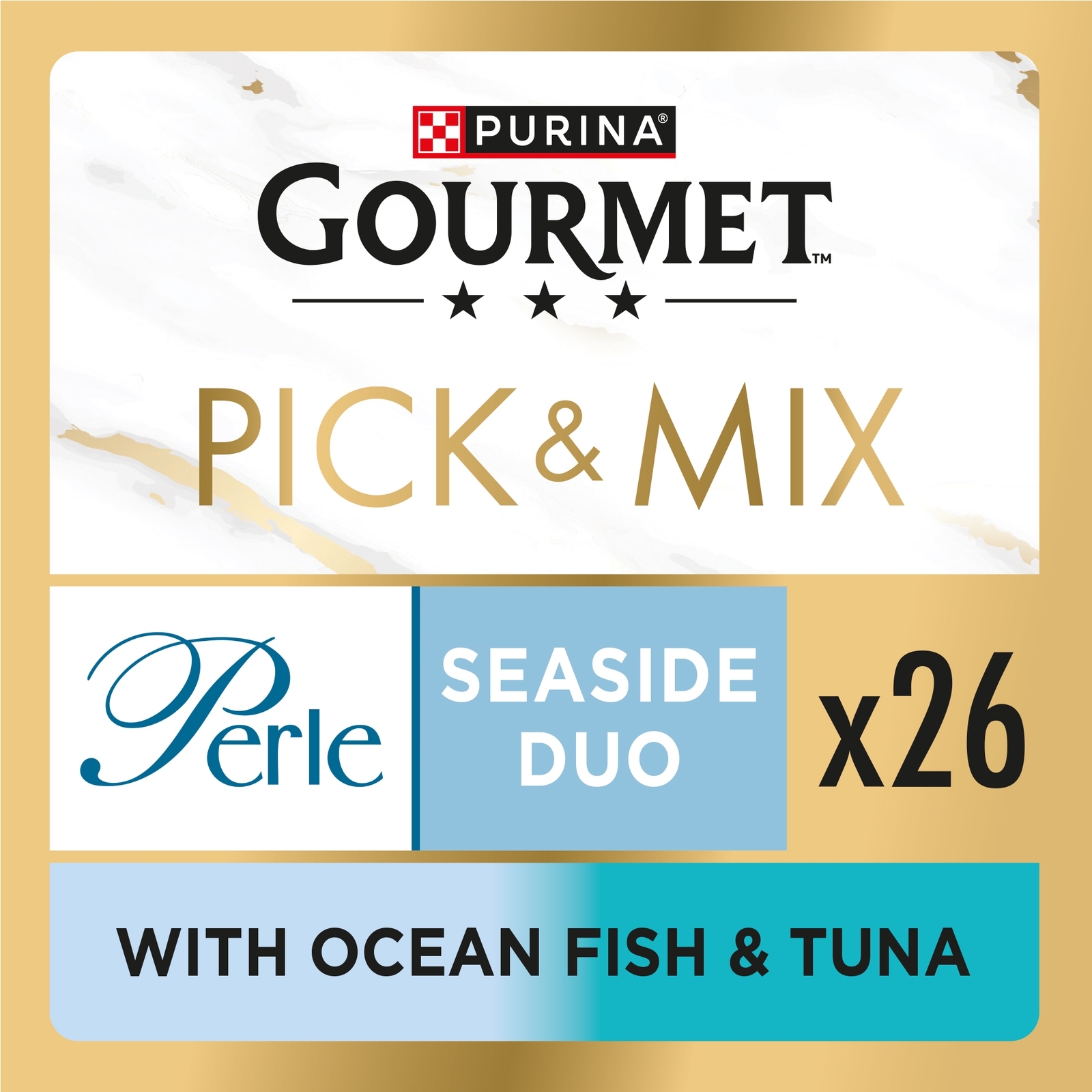 Image of GOURMET Perle Seaside Duo in Gravy with Ocean Fish & Tuna Adult Wet Cat Food 26x85g