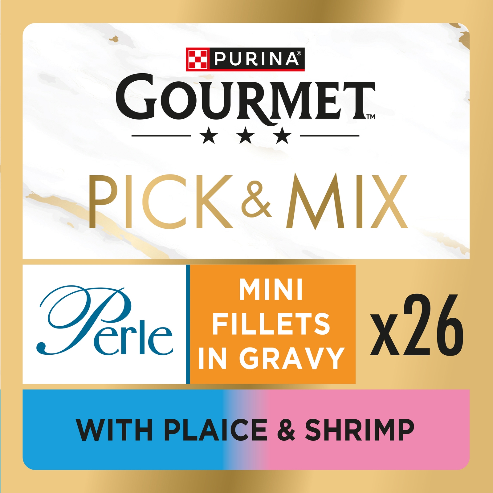Image of GOURMET Perle Mini Fillets in Gravy with Plaice & Shrimp Adult Wet Cat Food 26x85g