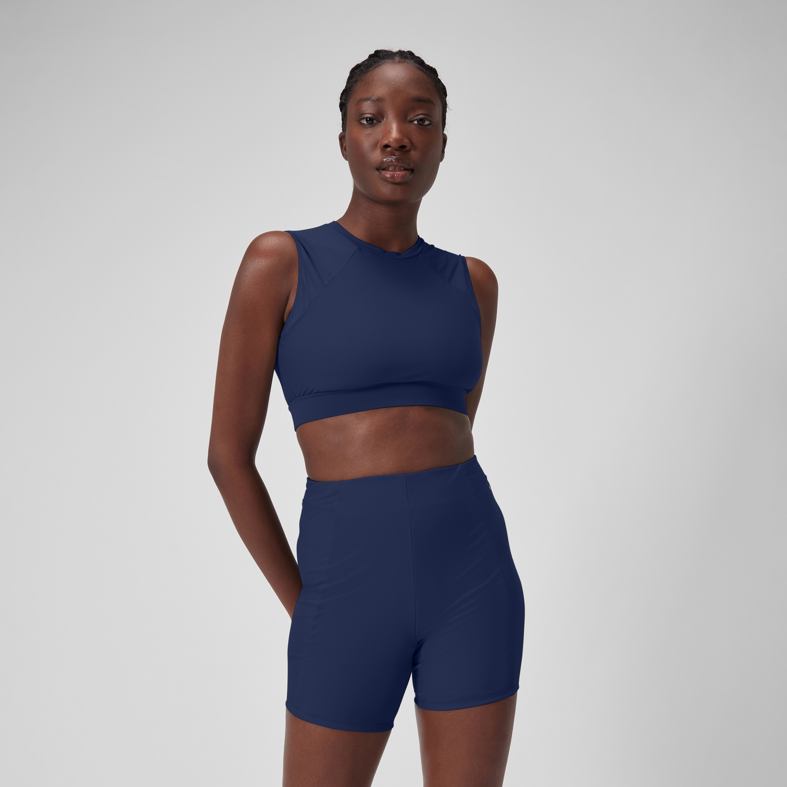 Women's Solid Bikini Top with Mesh Blue