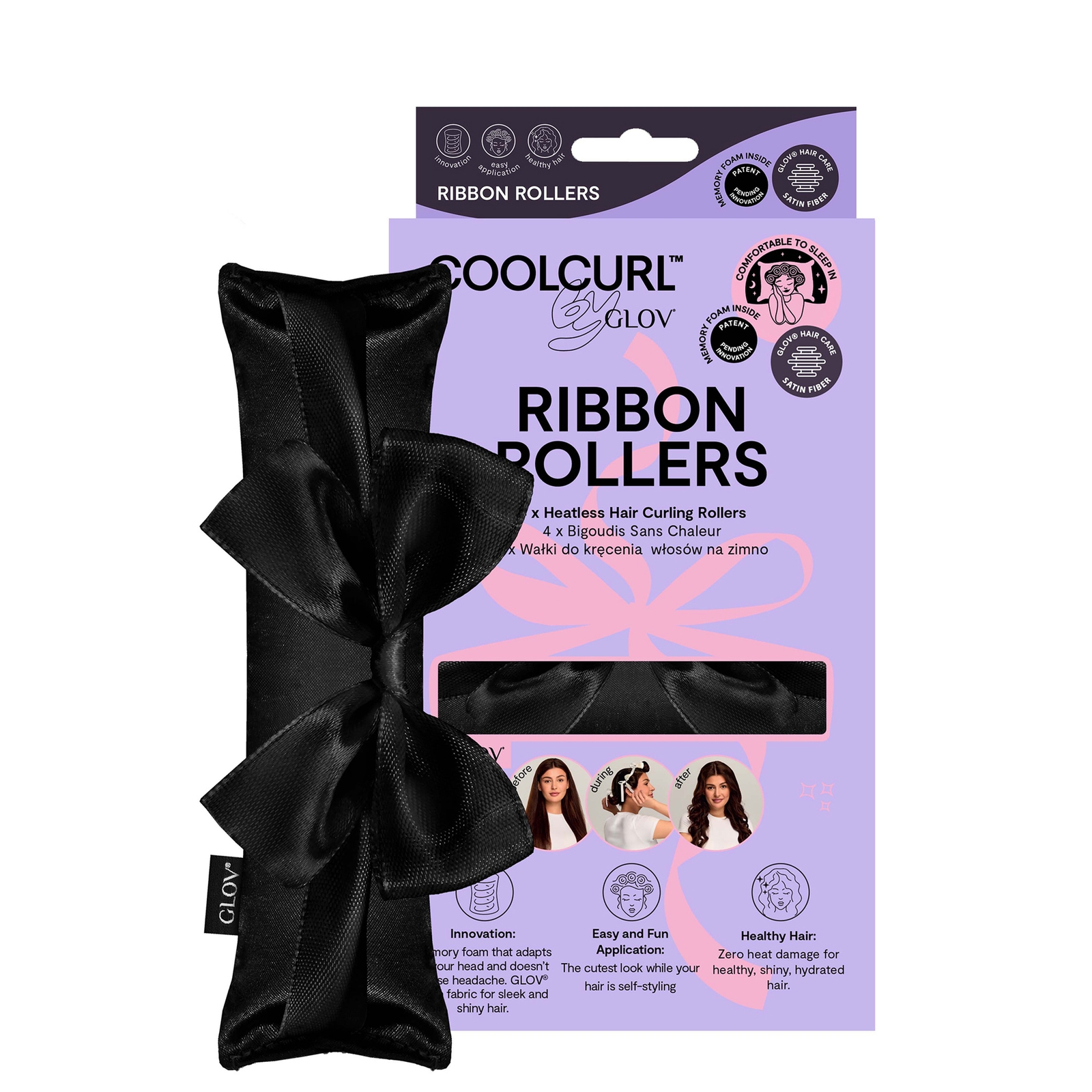 COOLCURL HEATLESS HAIR CURLING SATIN RIBBON ROLLERS SET - BLACK