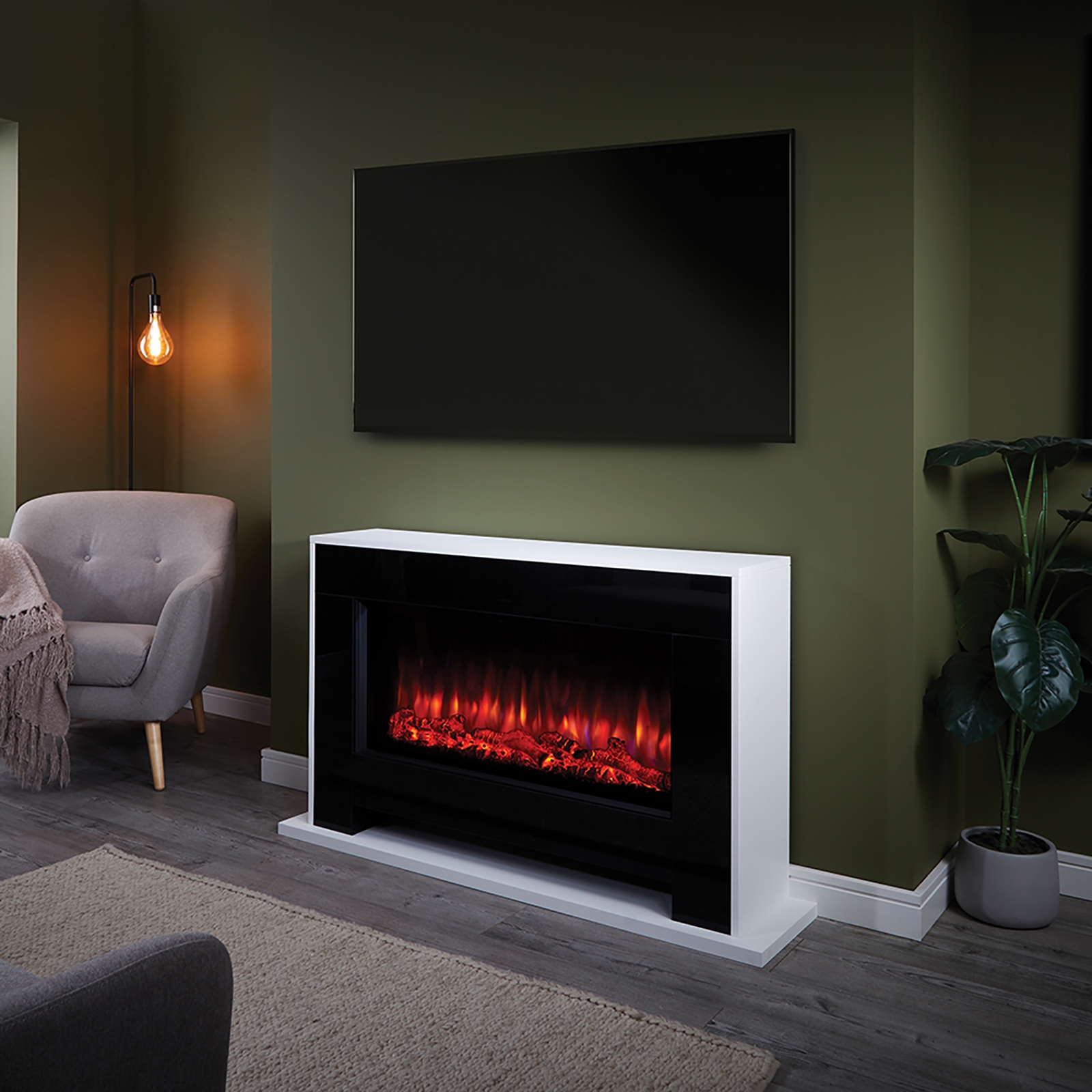 Suncrest Nebraska Electric Fireplace Suite with Remote Control & Flat to Wall Fitting - White