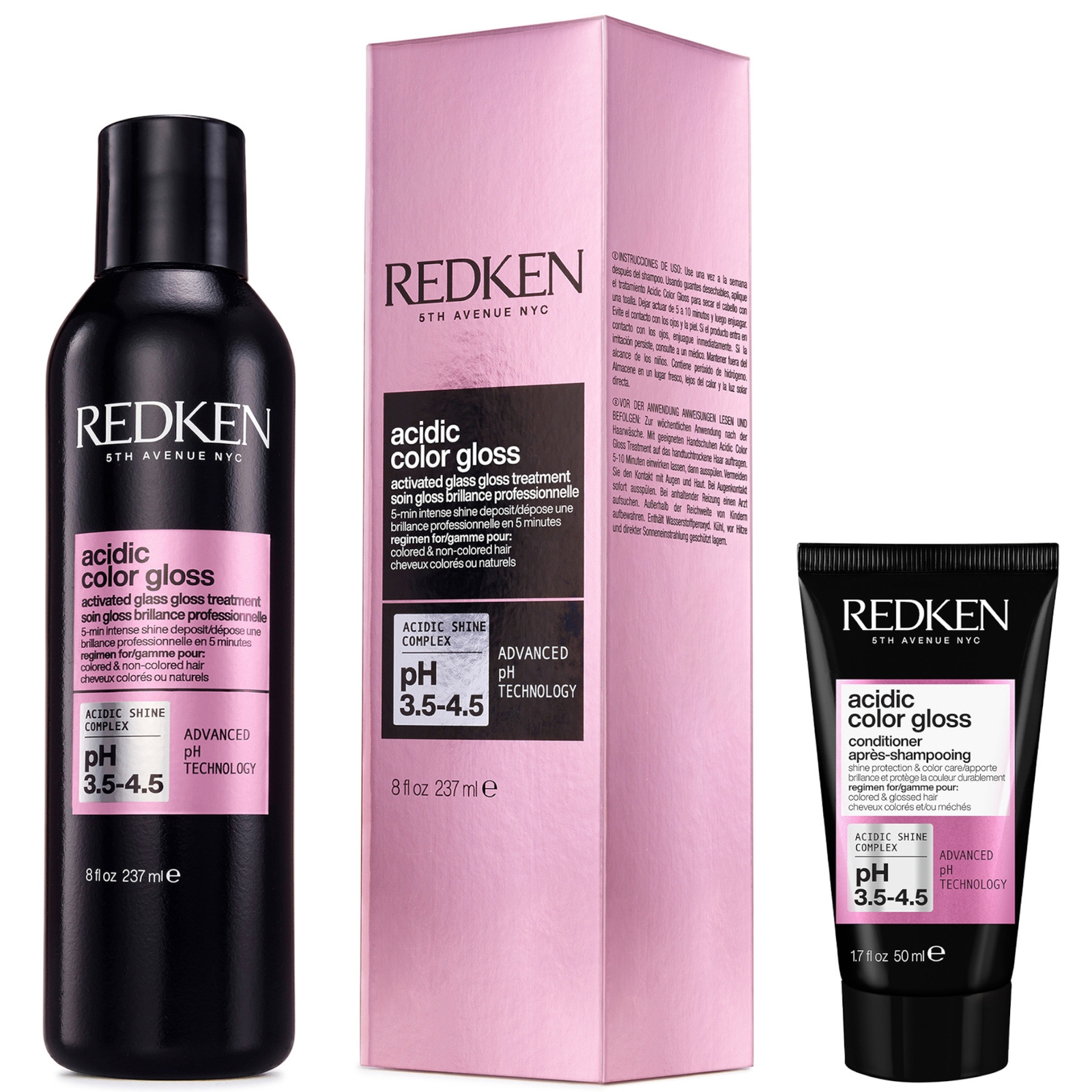 Redken Acidic Color Gloss Activated Glass Gloss Treatment 237ml and Conditioner Mini 50ml, Glass-Lik