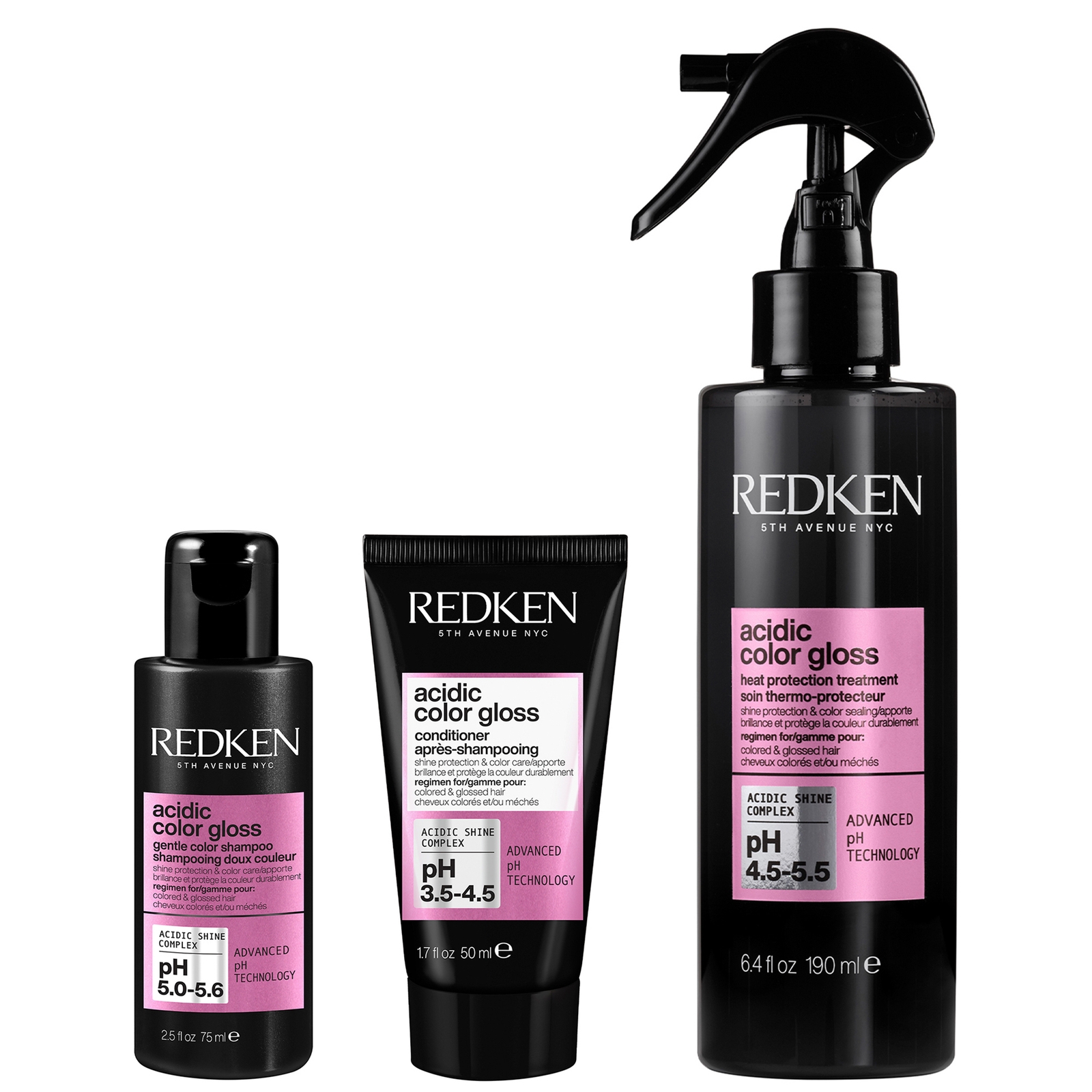 Redken Acidic Color Gloss Shampoo Mini 75ml, Conditioner Mini 50ml And Heat Protection Treatment 190ml (wor