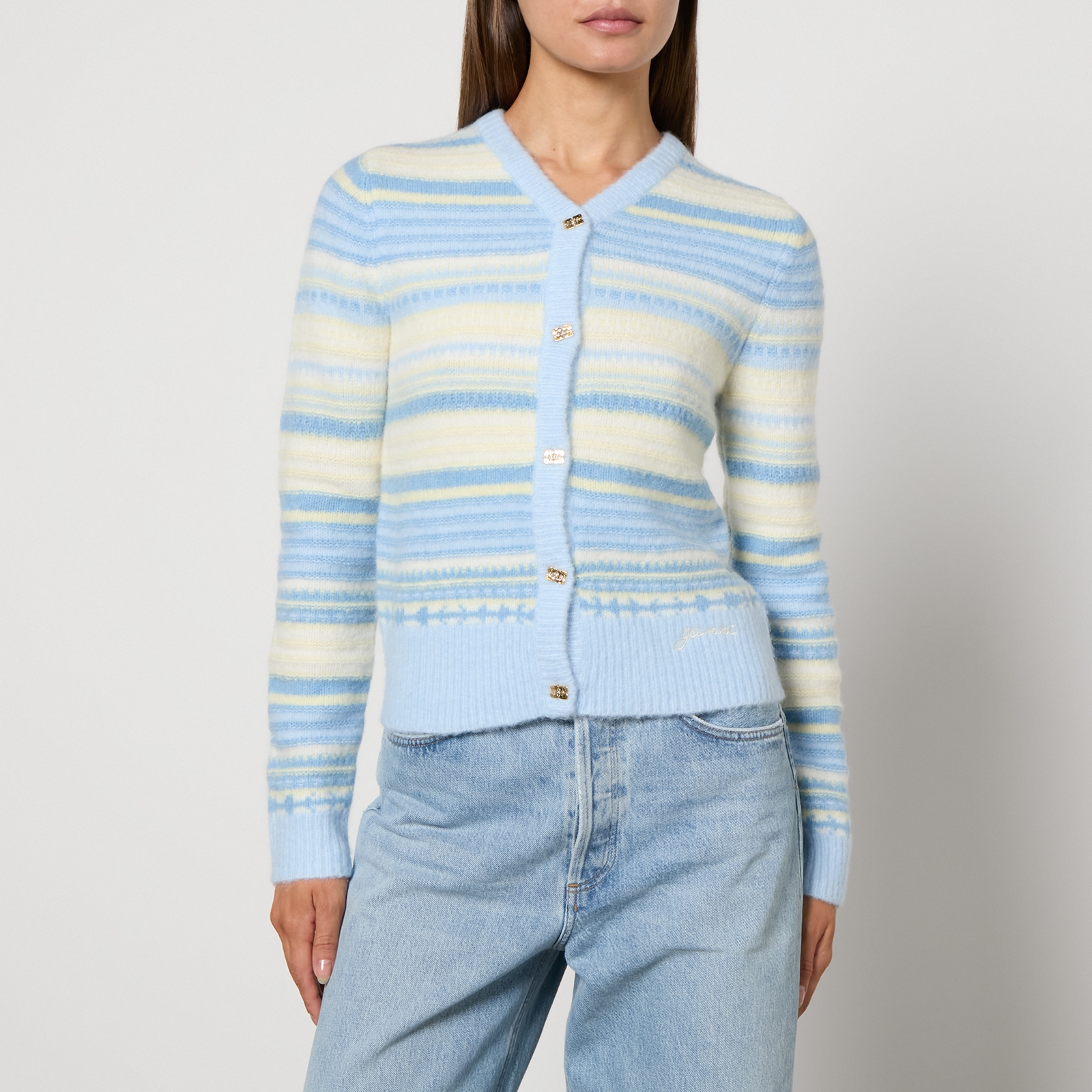 Ganni Striped Intarsia-Knit Cardigan - XS