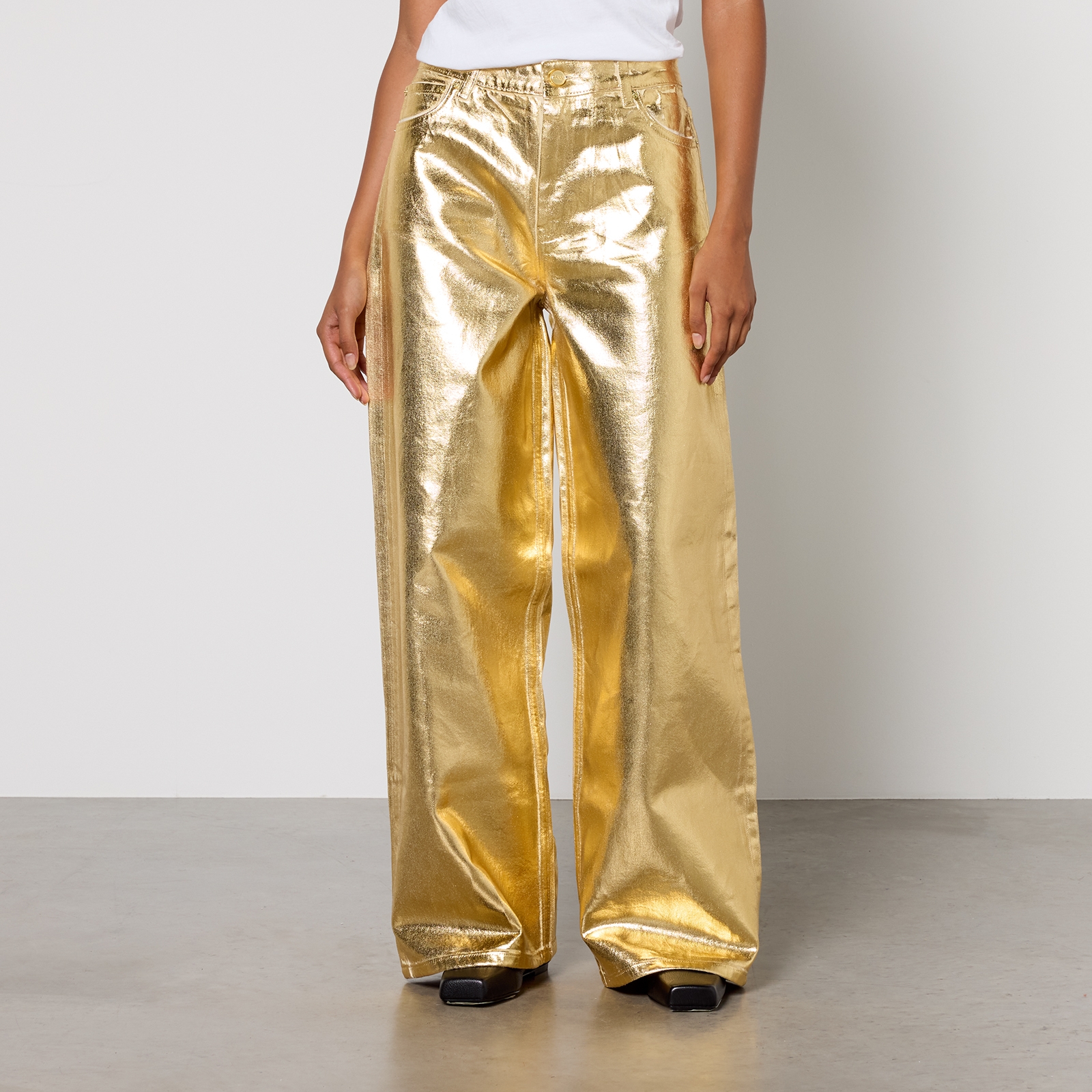 Ganni Metallic Denim Wide-Leg Jeans - W25