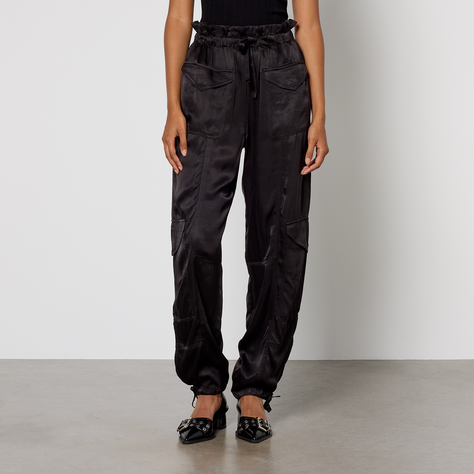 Ganni Washed-Satin Barrel-Leg Trousers - EU 34/UK 6