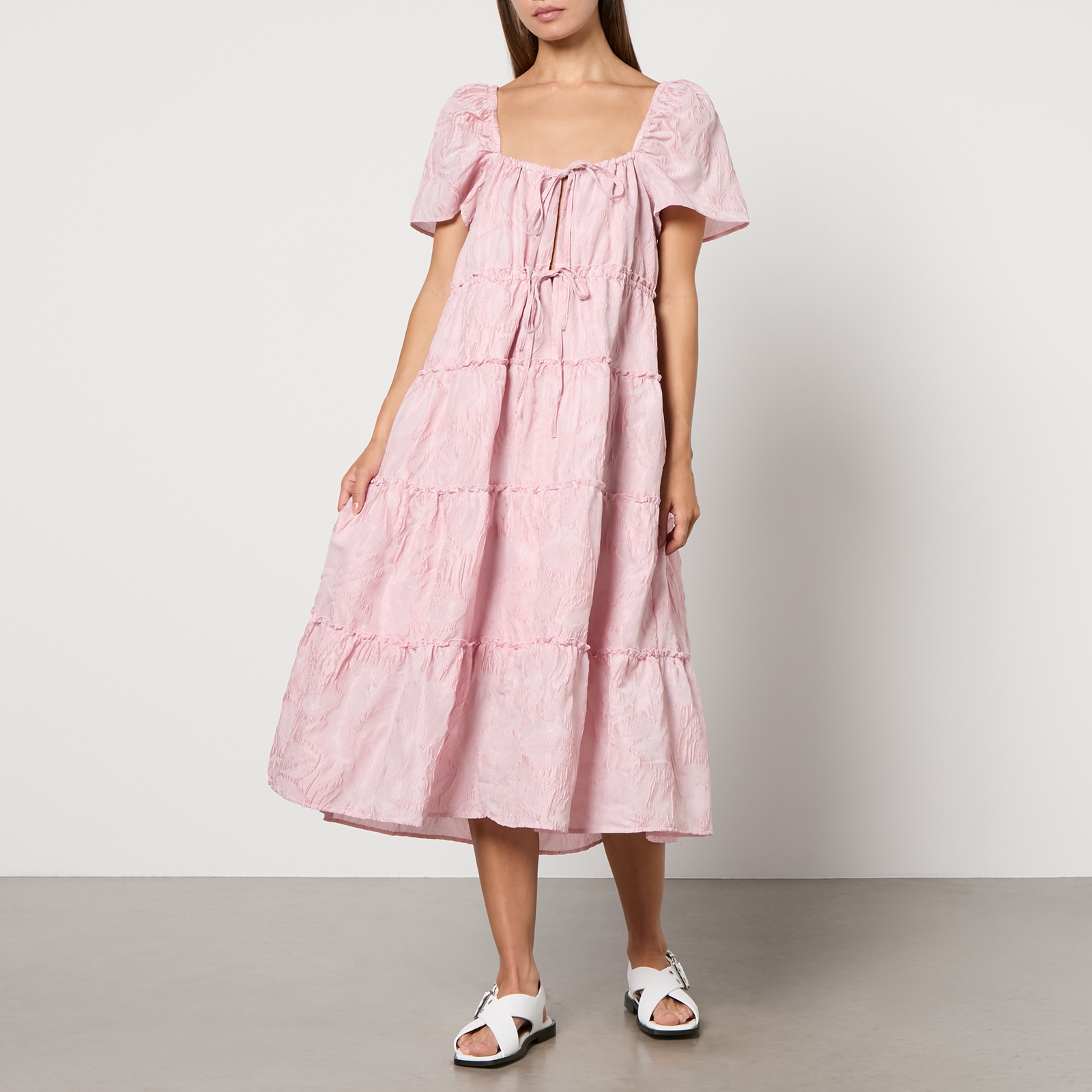 Ganni Textured Cloqué Tiered Maxi Dress - EU 44/UK 16