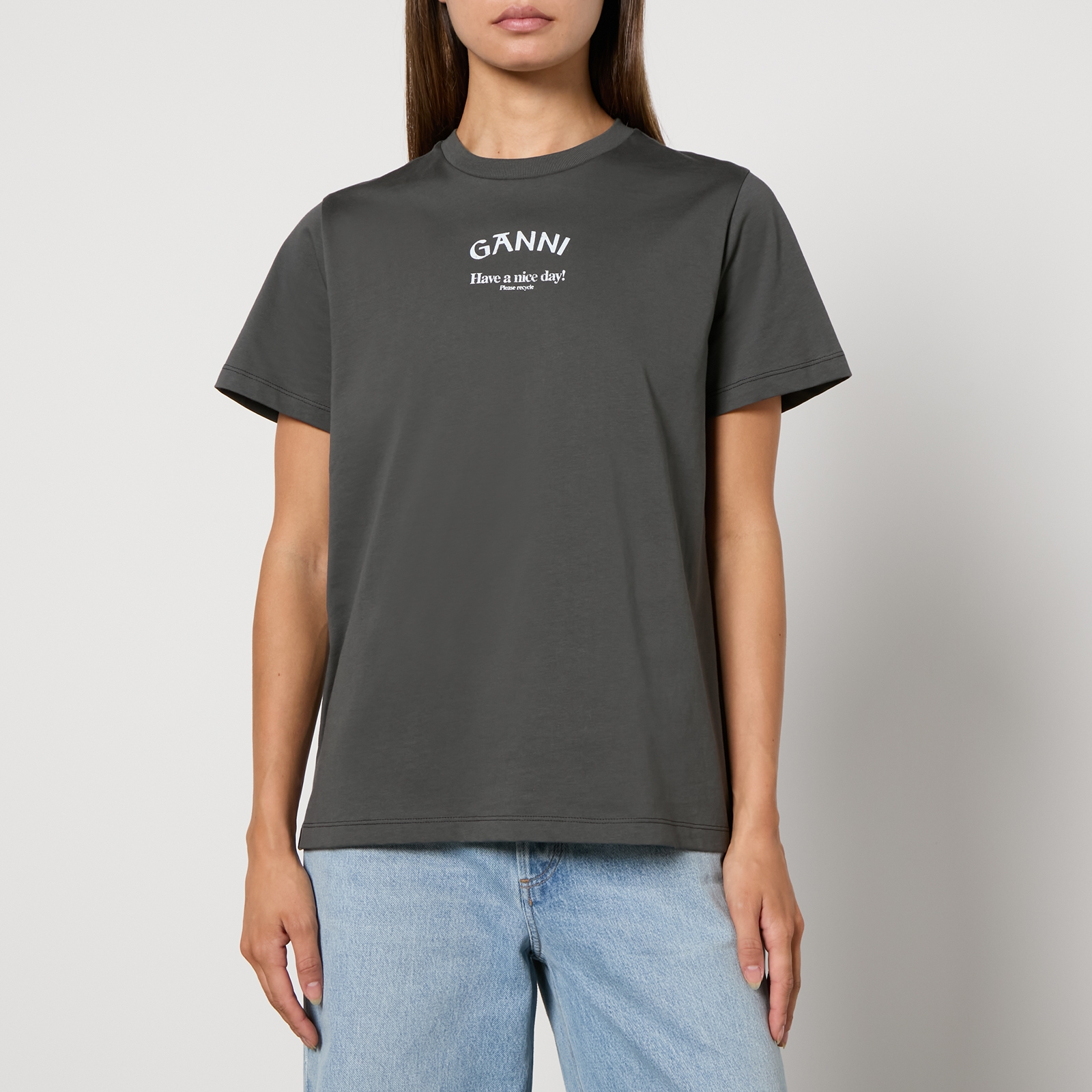 Ganni Basic Logo-Print Cotton-Jersey T-Shirt - XS