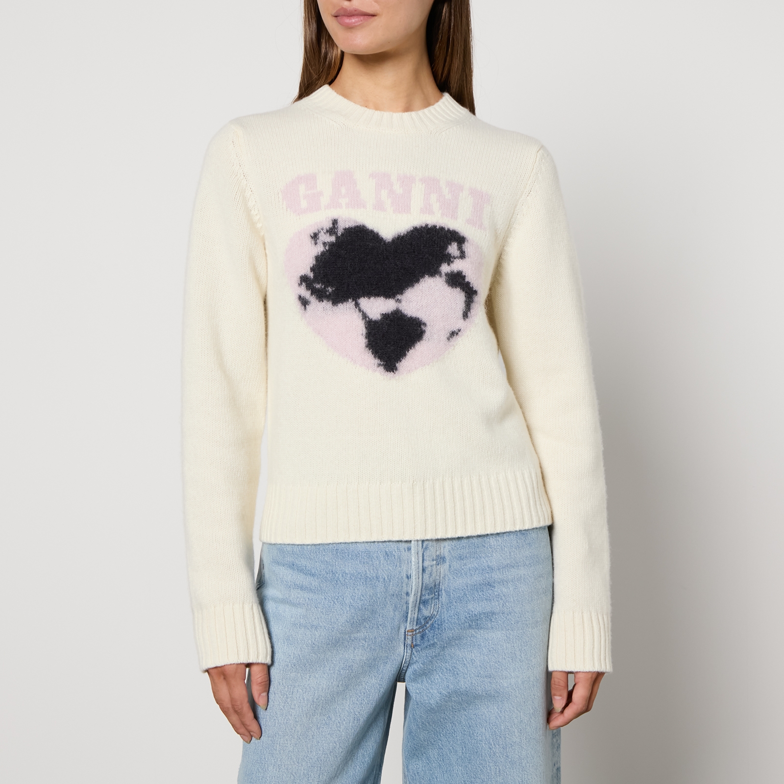 Ganni Logo Graphic Intarsia-Knit Jumper - XS